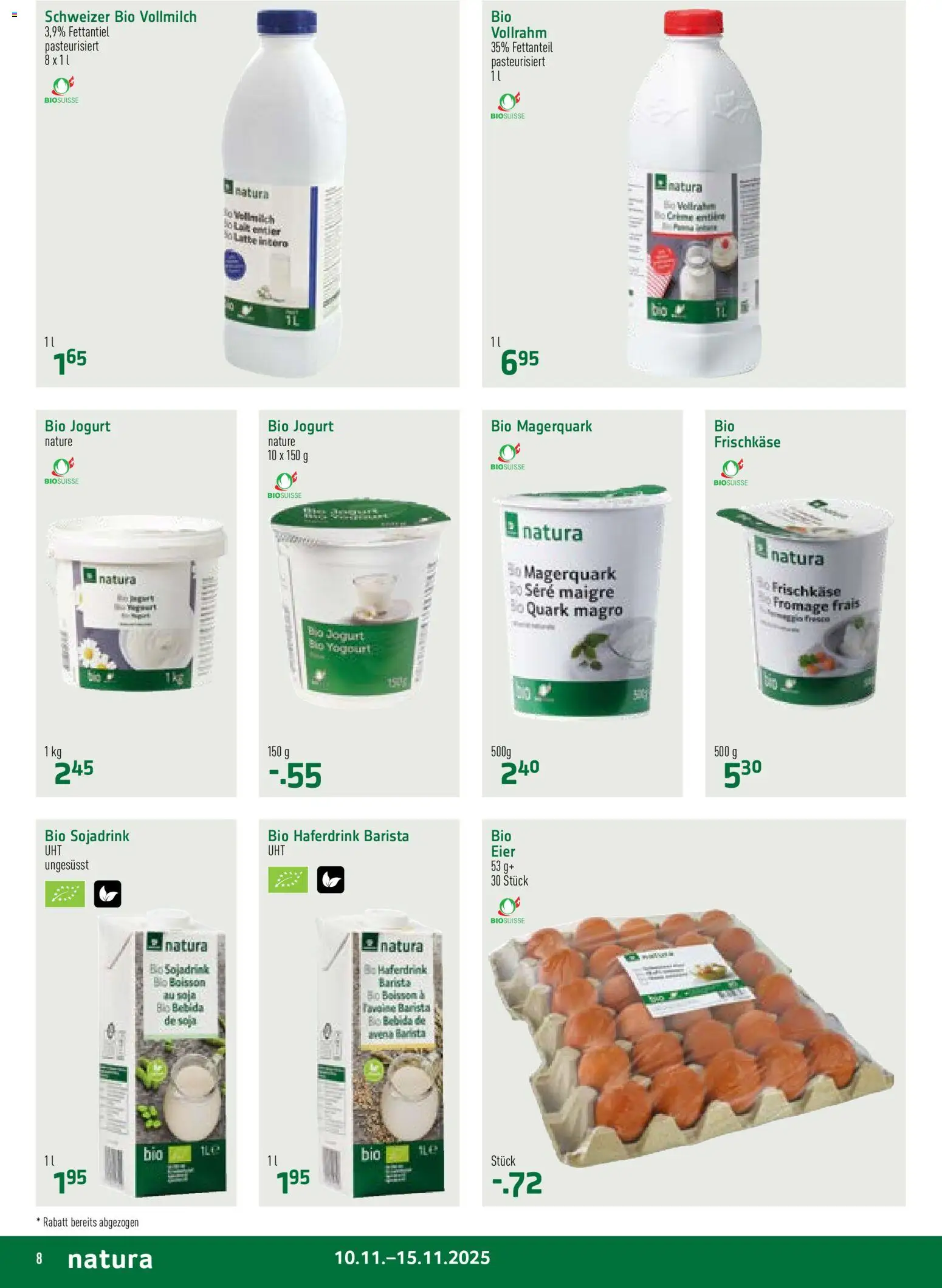 Prodega Aktionen Natura – gültig ab 10.11.2025 | Seite: 8 | Produkte: Quark, Eier