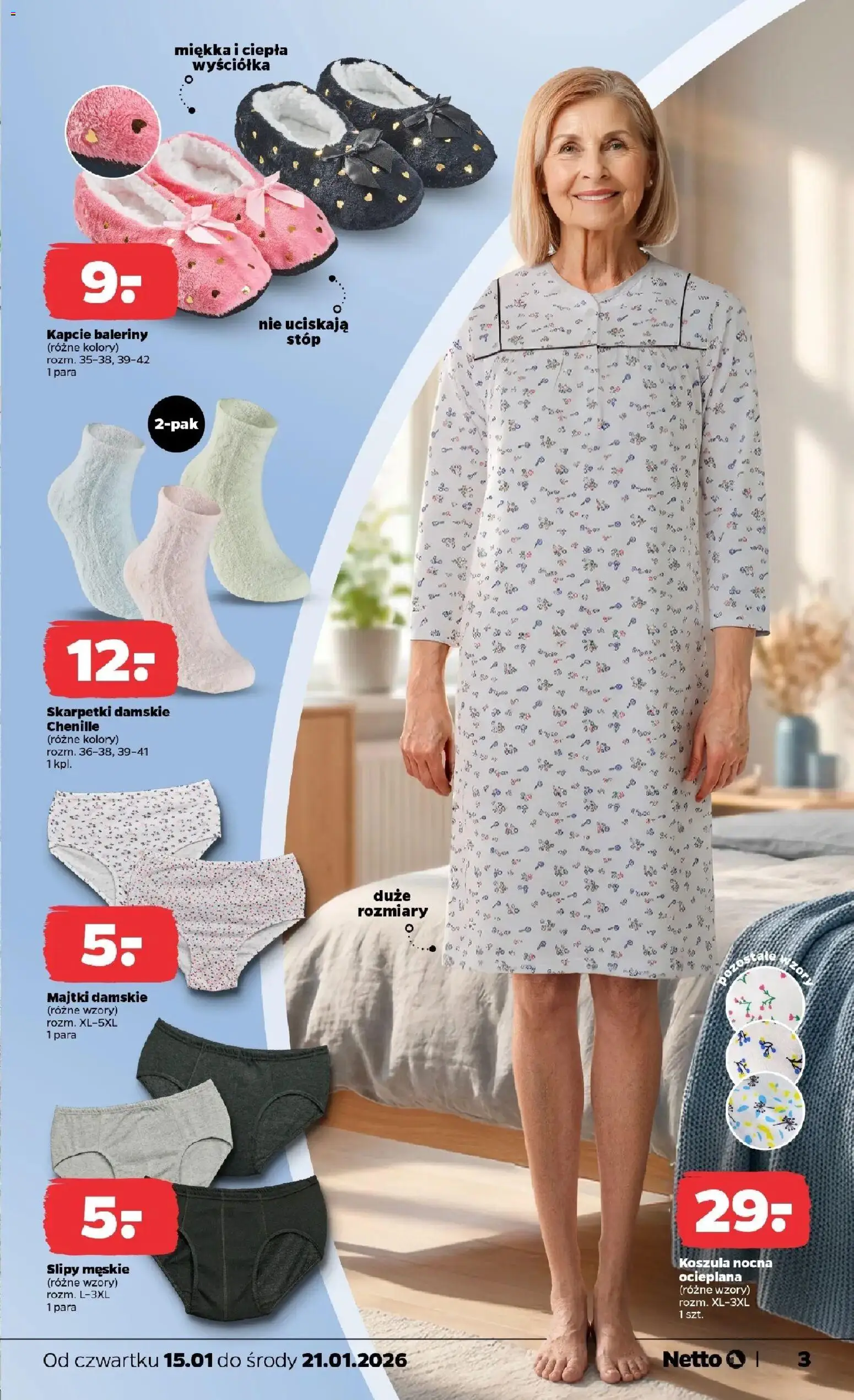 Netto gazetka - Spożywcza od 15.01.2026 | Strona: 22 | Produkty: Majtki, Baleriny, Kapcie, Skarpetki