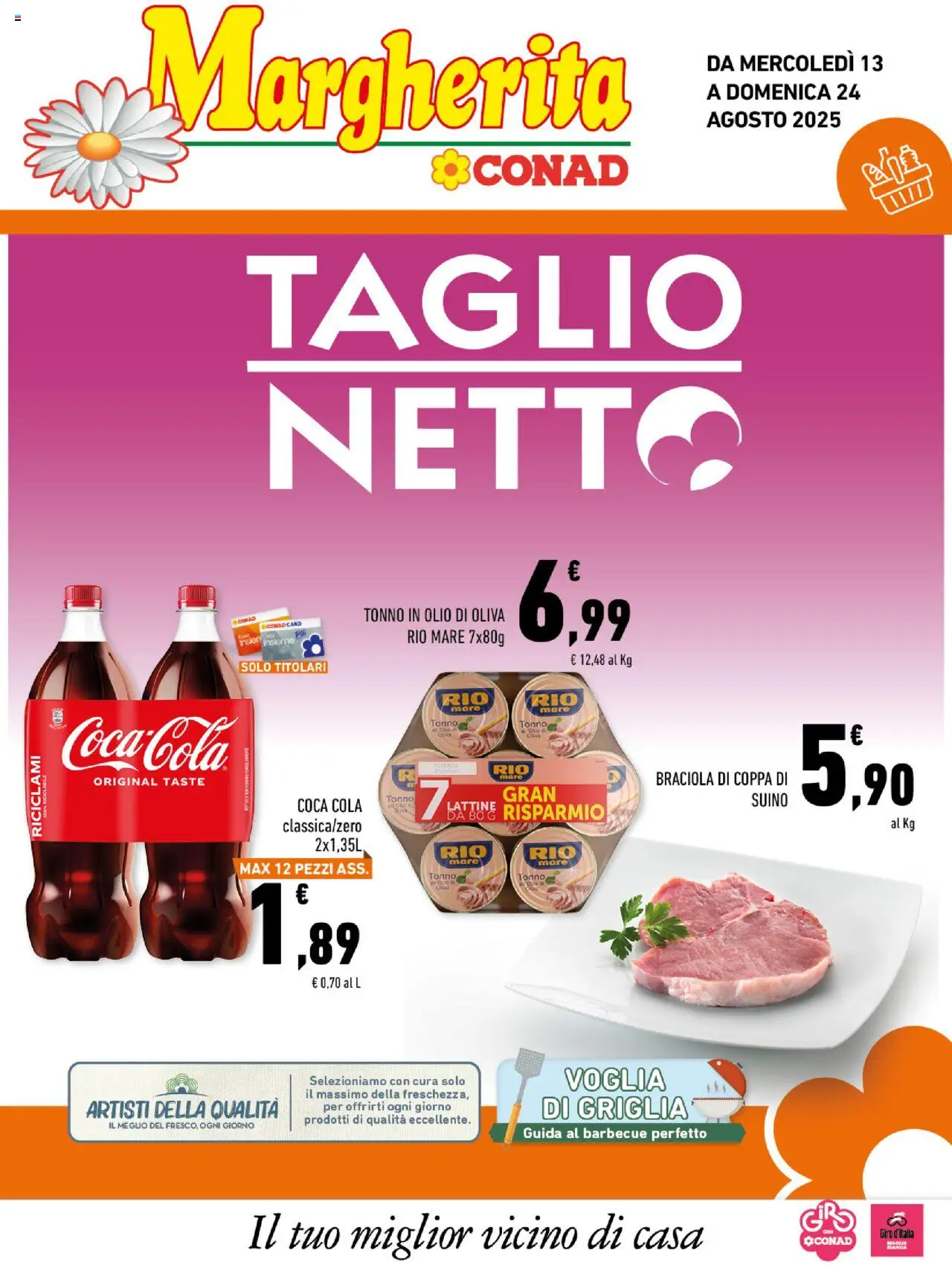 Volantino Conad del 13.08.2025 | Pagina: 1 | Prodotti: Suino, Barbecue, Olio, Coca Cola