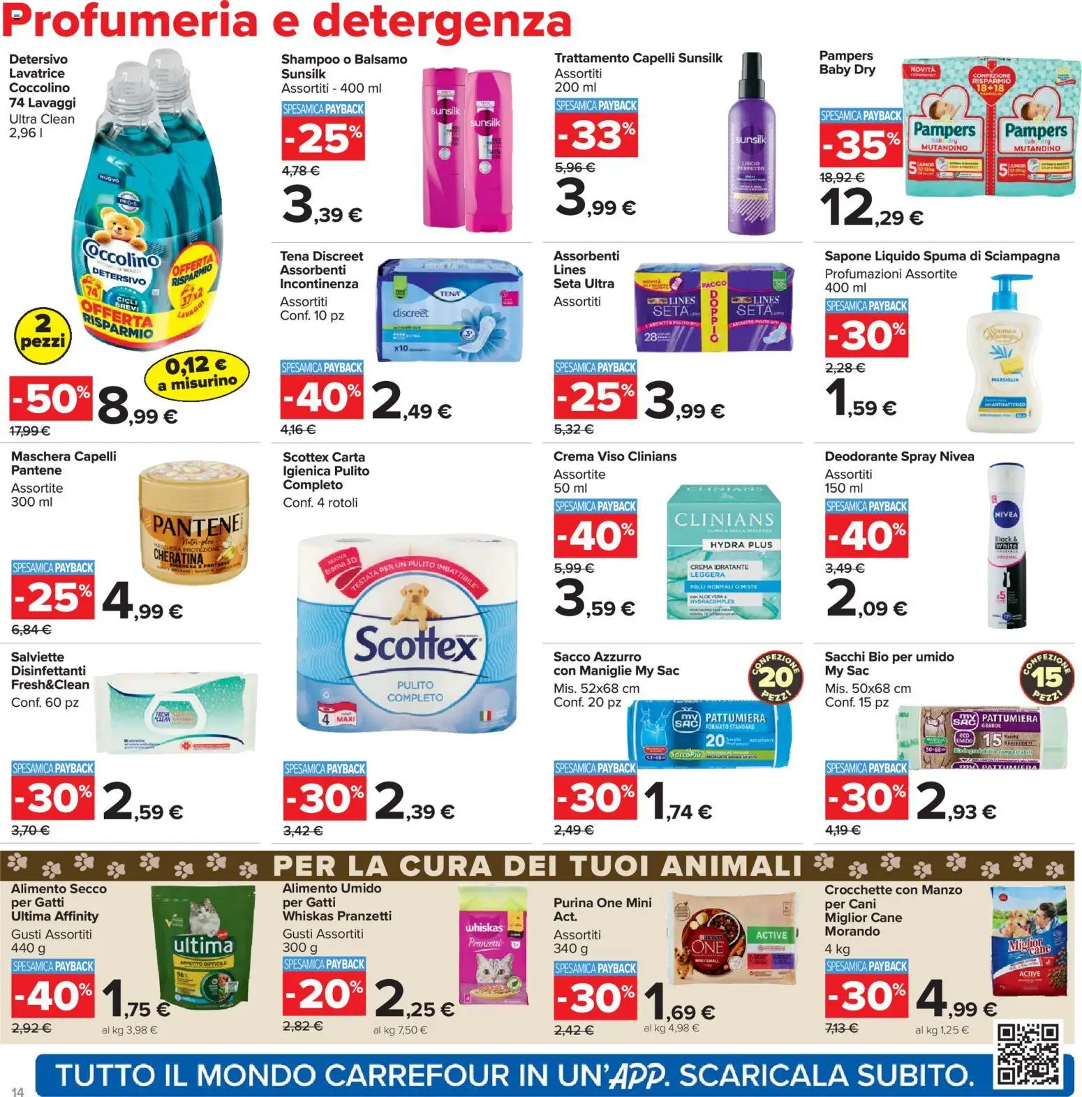 Volantino Carrefour del 07.04.2026 | Pagina: 14 | Prodotti: Shampoo, Maschera, Lavatrice, Pattumiera