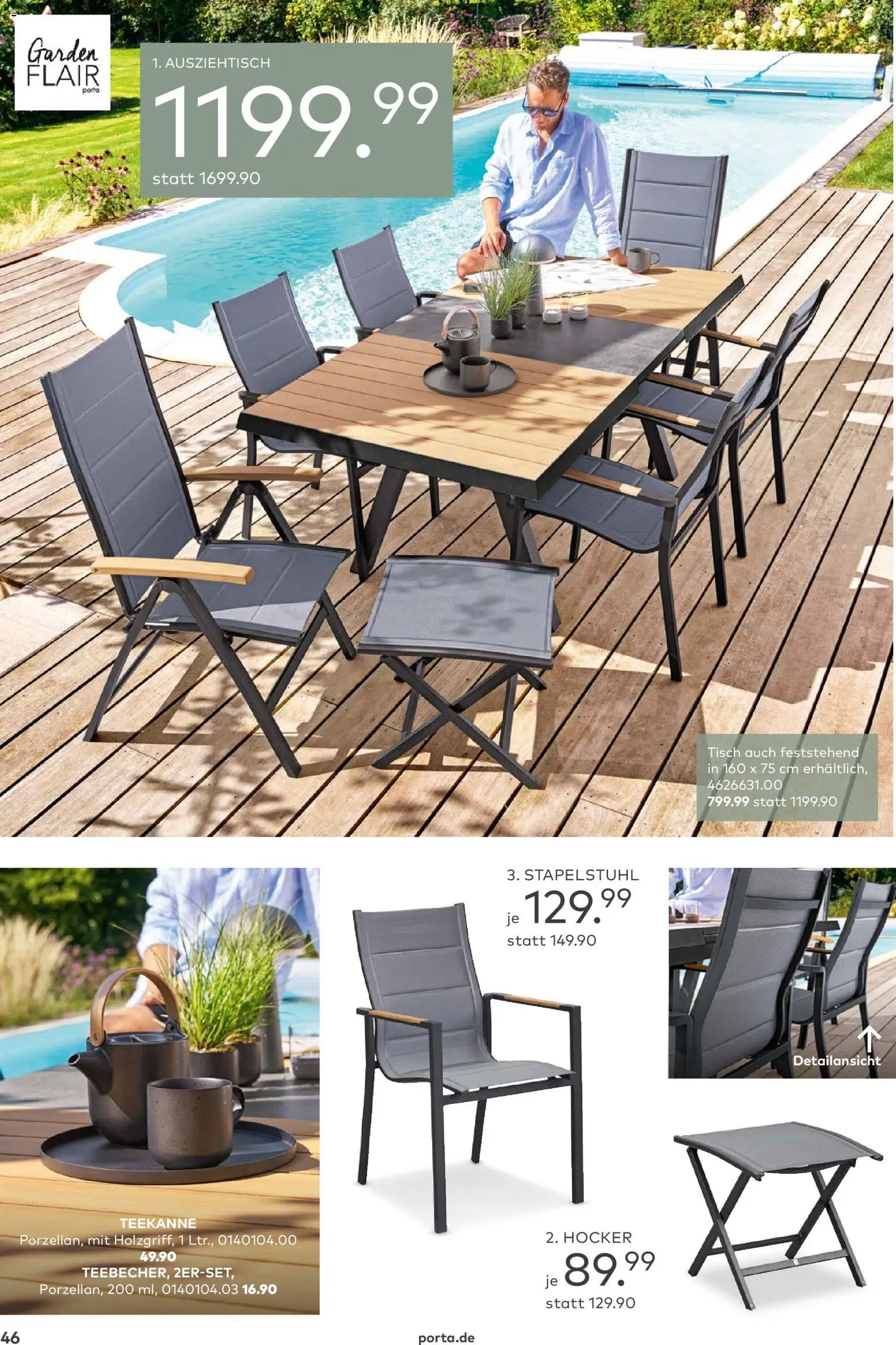 Porta! Gartenmöbel Katalog – gültig ab 01.03.2026 | Seite: 46 | Produkte: Hocker, Tisch, Teekanne
