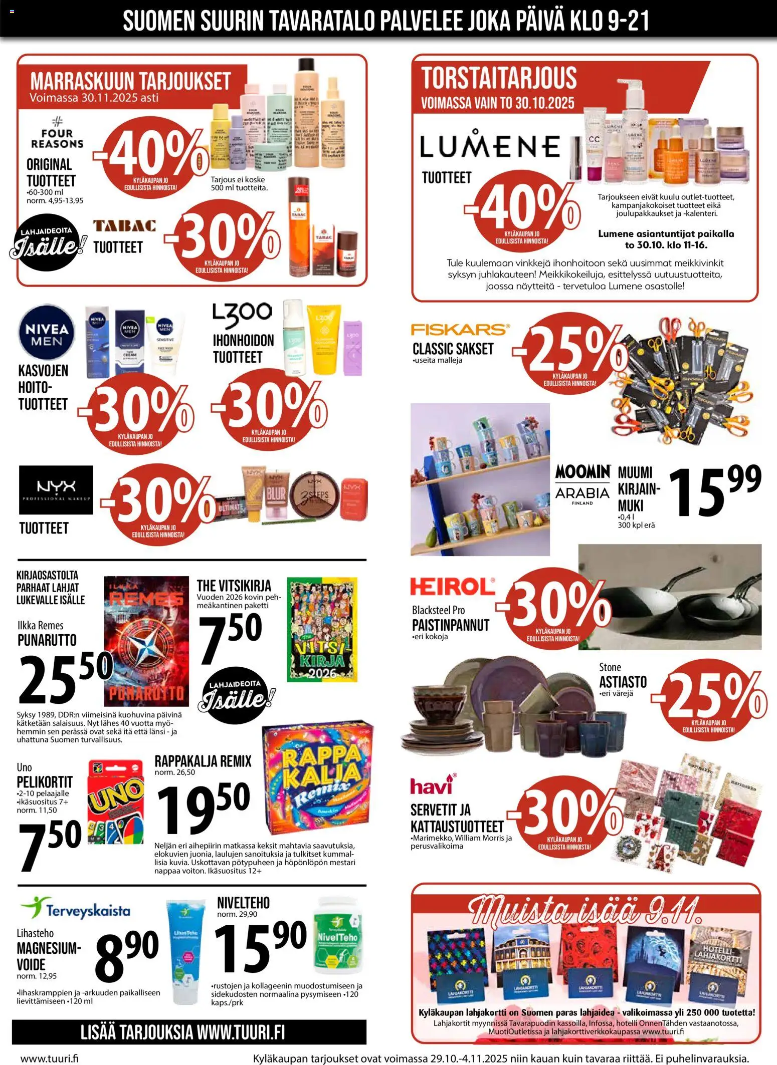 Tuuri tarjoukset – voimassa 29.10.2025 alkaen | Sivu: 2 | Tuotteet: Muki, Sakset, Pelikortit, Keksit