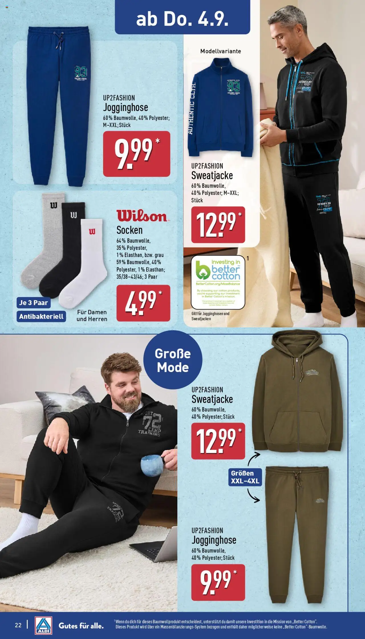 Aldi Prospekt 	 - gültig ab dem 01.09.2025 | Seite: 22 | Produkte: Jogginghose, Up2fashion, Sweatjacke, Socken