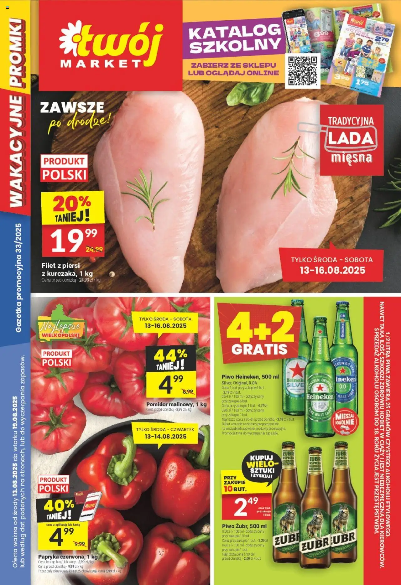 Twój Market Gazetka od 13.08.2025 | Strona: 1 | Produkty: Karta, Papryka, Piwo, Heineken