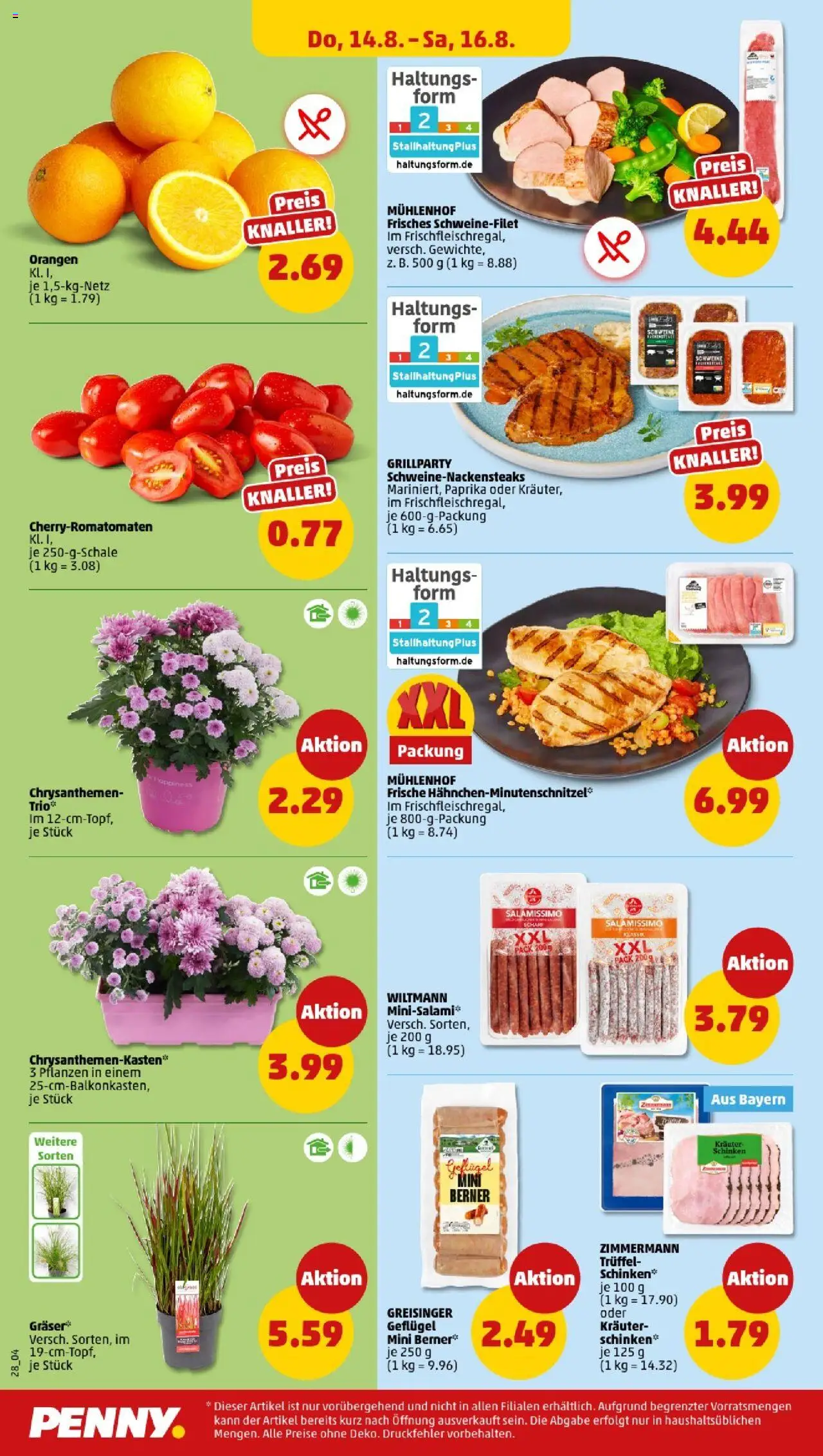 Penny - Bayern - gültig ab dem 11.08.2025 | Seite: 28 | Produkte: Orangen, Schweinefilet, Paprika, Schinken