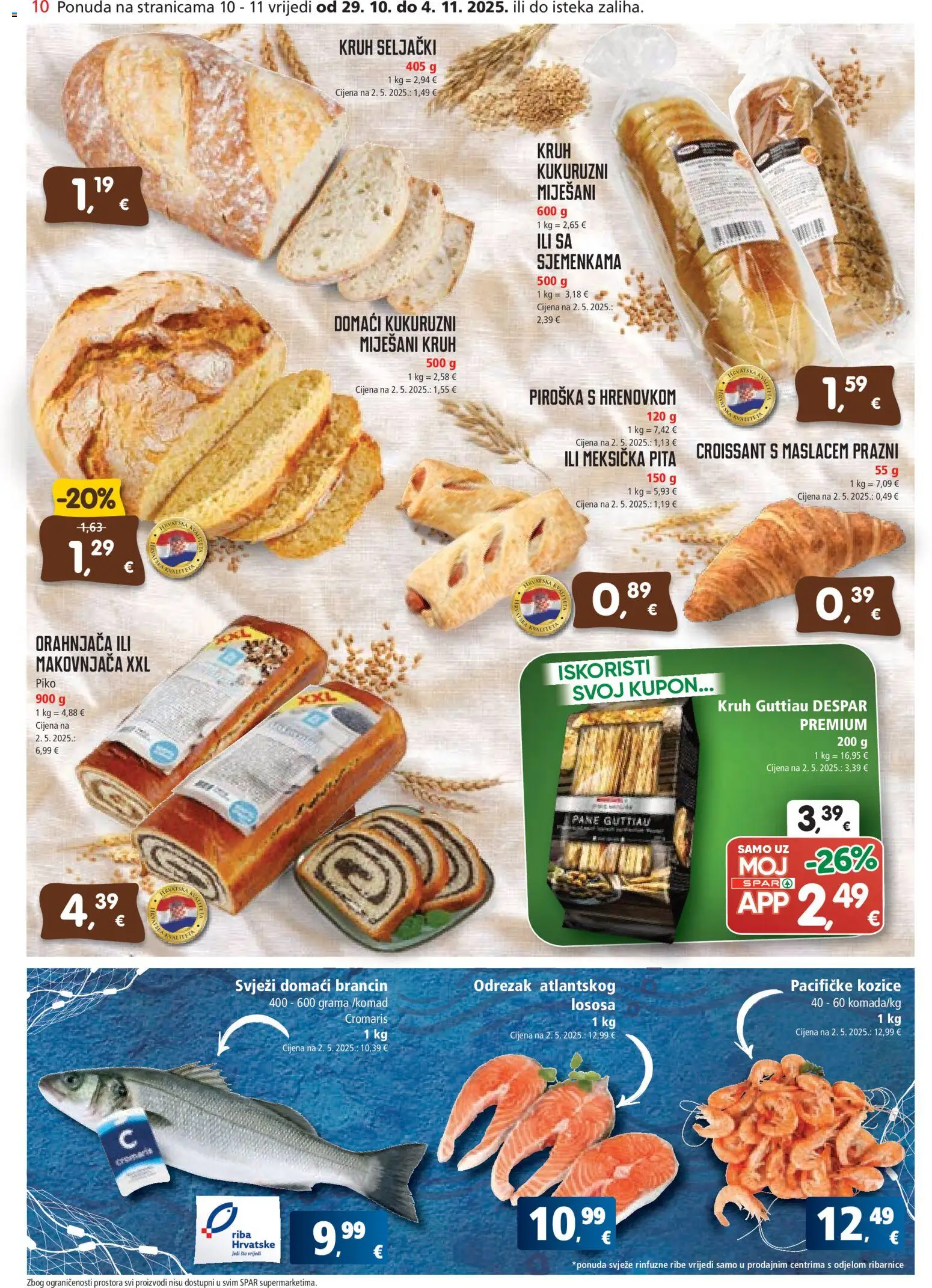 Spar katalog | vrijedi od 29.10.2025 | Stranica: 10 | Proizvodi: Kruh, Riba, Piroška, Kozice