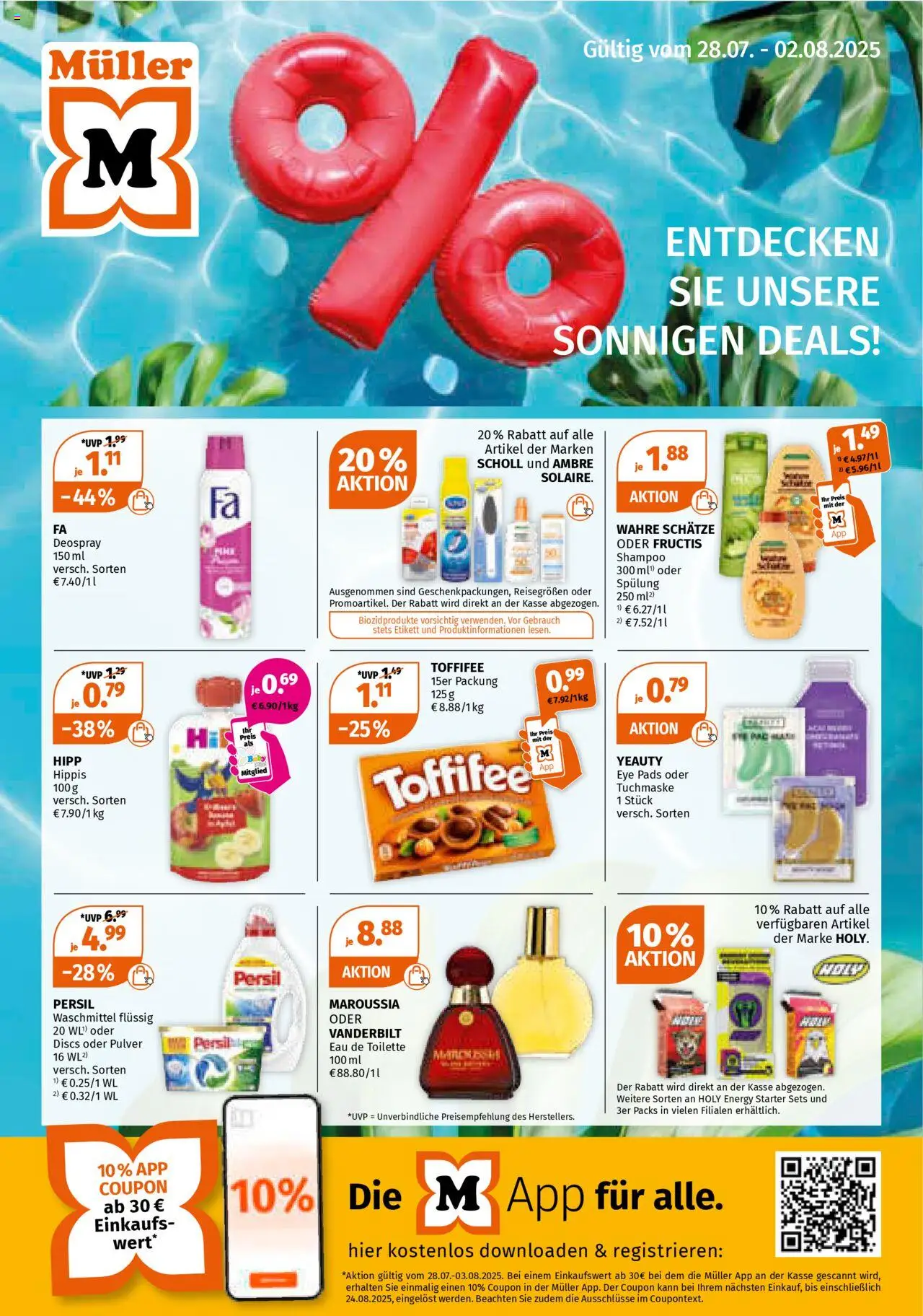 Müller Prospekt 	 - gültig ab dem 28.07.2025 | Seite: 1 | Produkte: Energy, Deospray, Toffifee, Tuchmaske