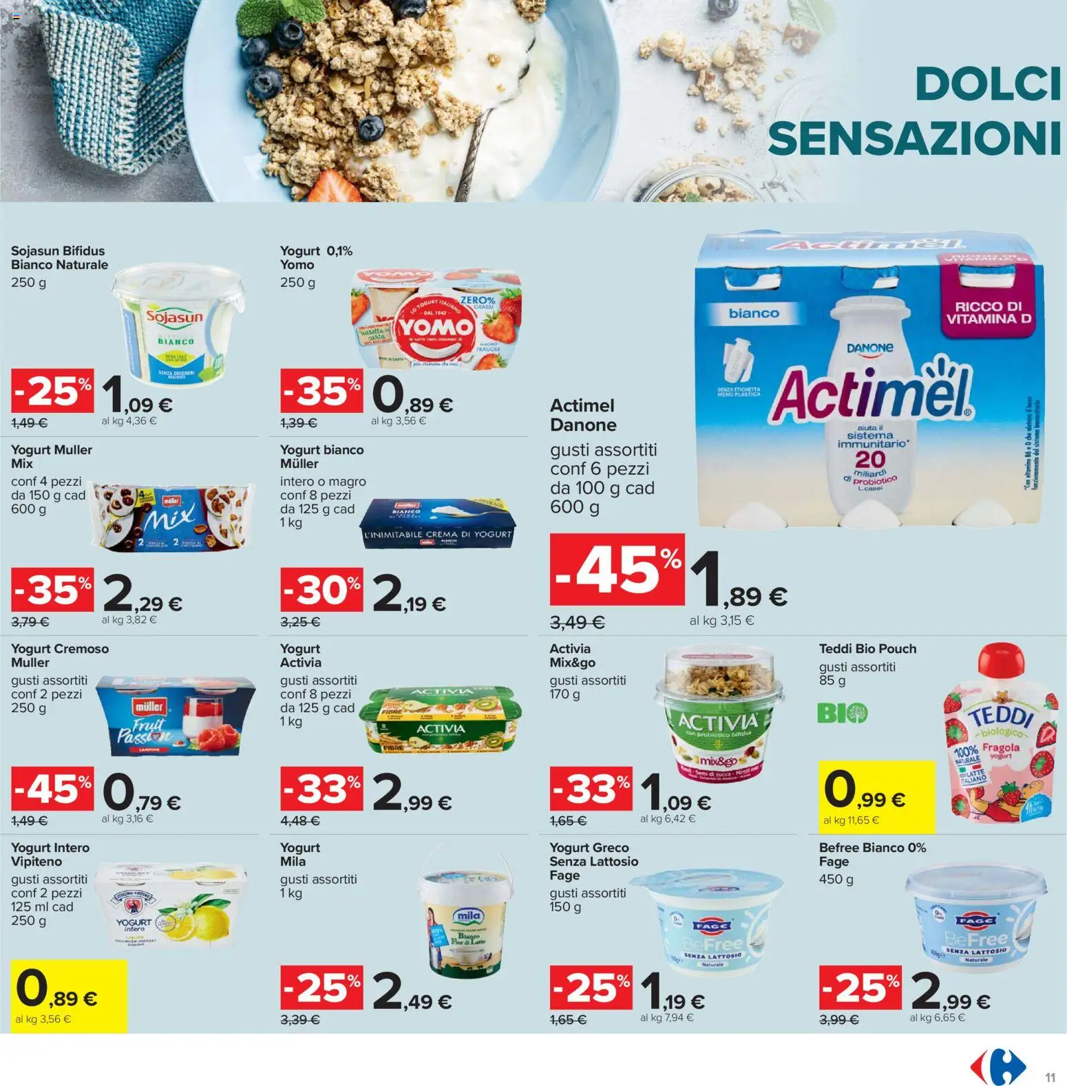 Volantino Carrefour del 07.04.2026 | Pagina: 11 | Prodotti: Yogurt greco, Crema, Fragole, Semi di zucca