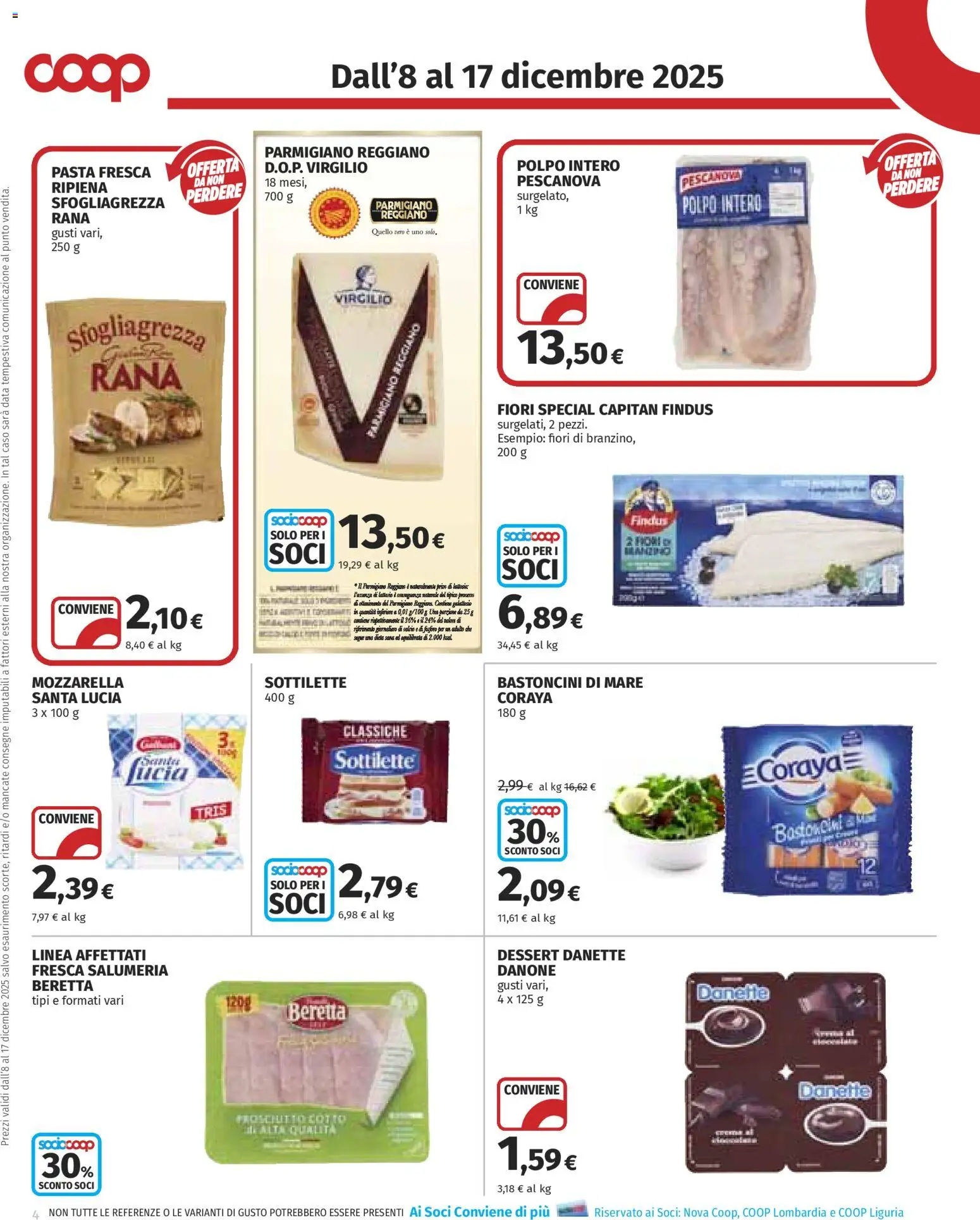 Volantino COOP del 08.12.2025 | Pagina: 4 | Prodotti: Polpo, Mozzarella, Pasta, Parmigiano reggiano