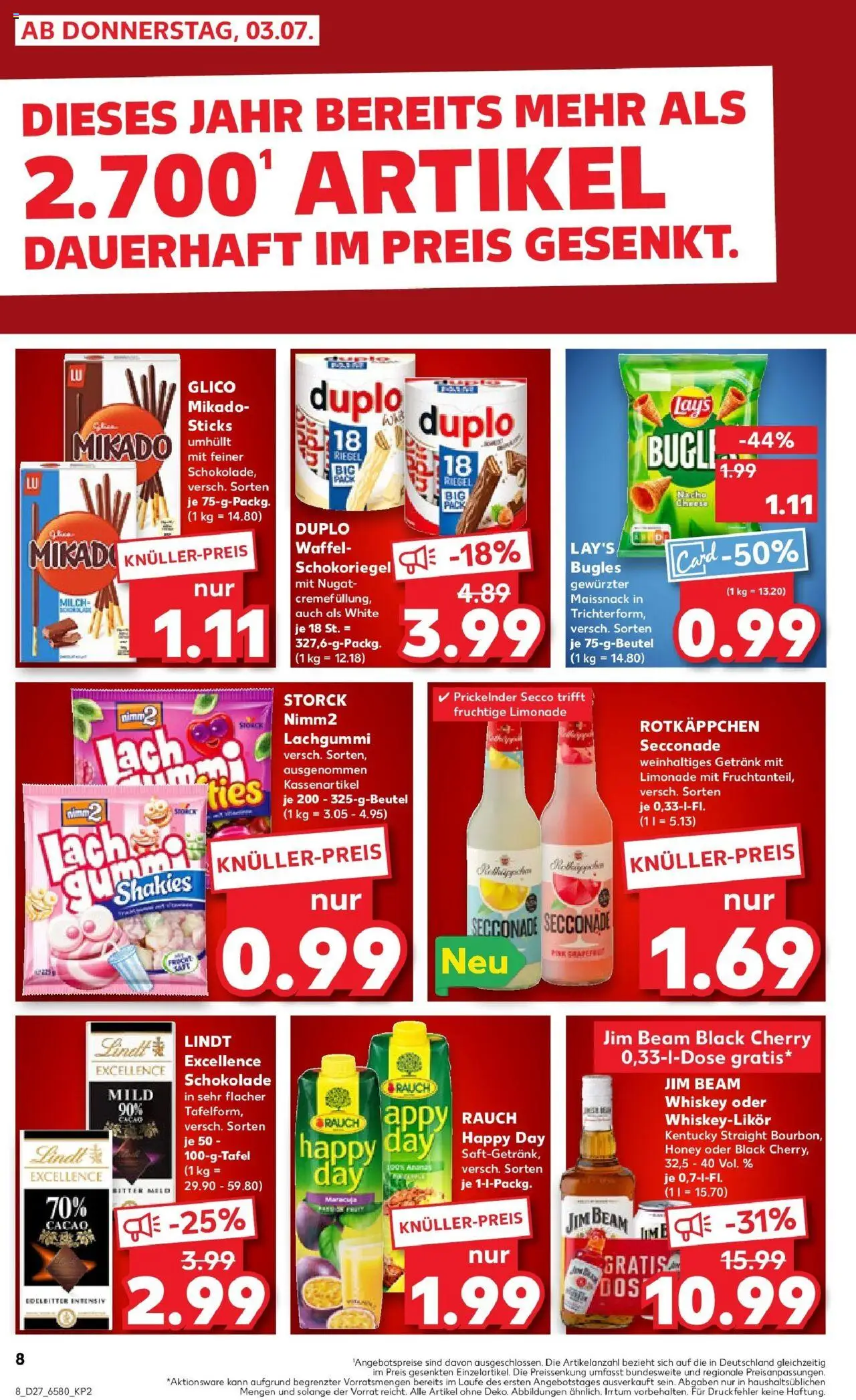 Kaufland prospekt Gütersloh	 - gültig ab dem 03.07.2025 | Seite: 8 | Produkte: Milch, Schokolade, Ananas, Whiskey
