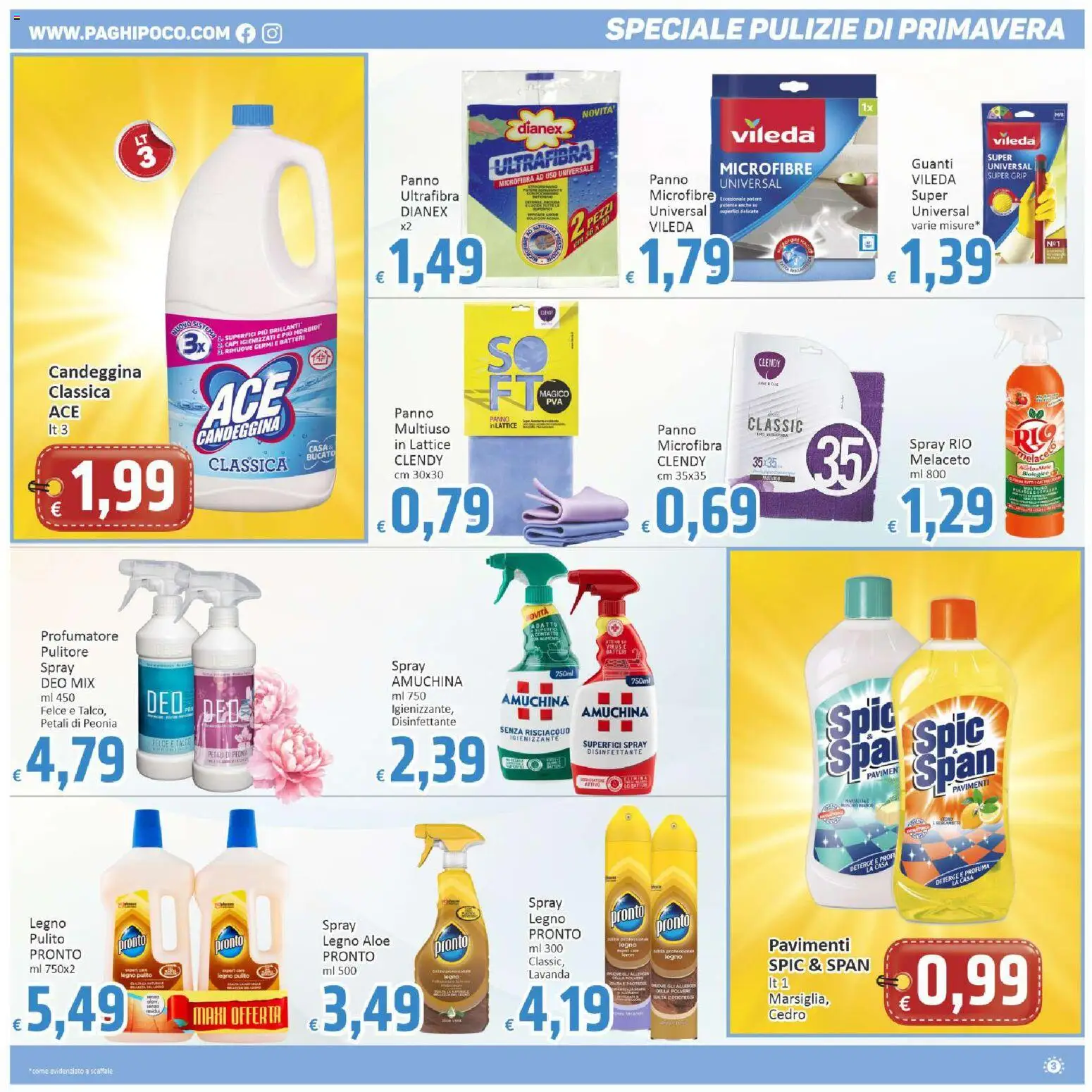 Volantino Paghi Poco del 07.04.2026 | Pagina: 3 | Prodotti: Candeggina, Talco, Guanti, Scaffale