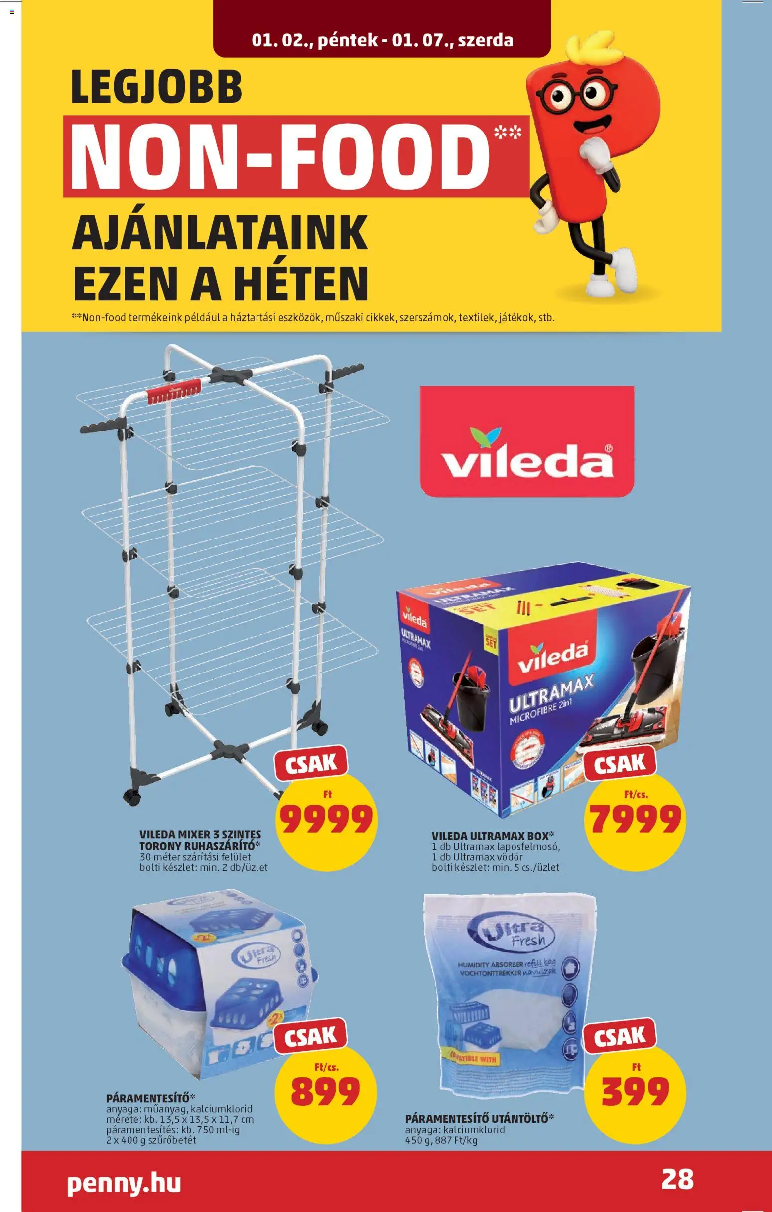 PENNY akciós ujság - amely érvényes a következő dátumtól: 02.01.2026 | Oldal: 32 | Termékek: Páramentesítő, Ruhaszárító, Vileda