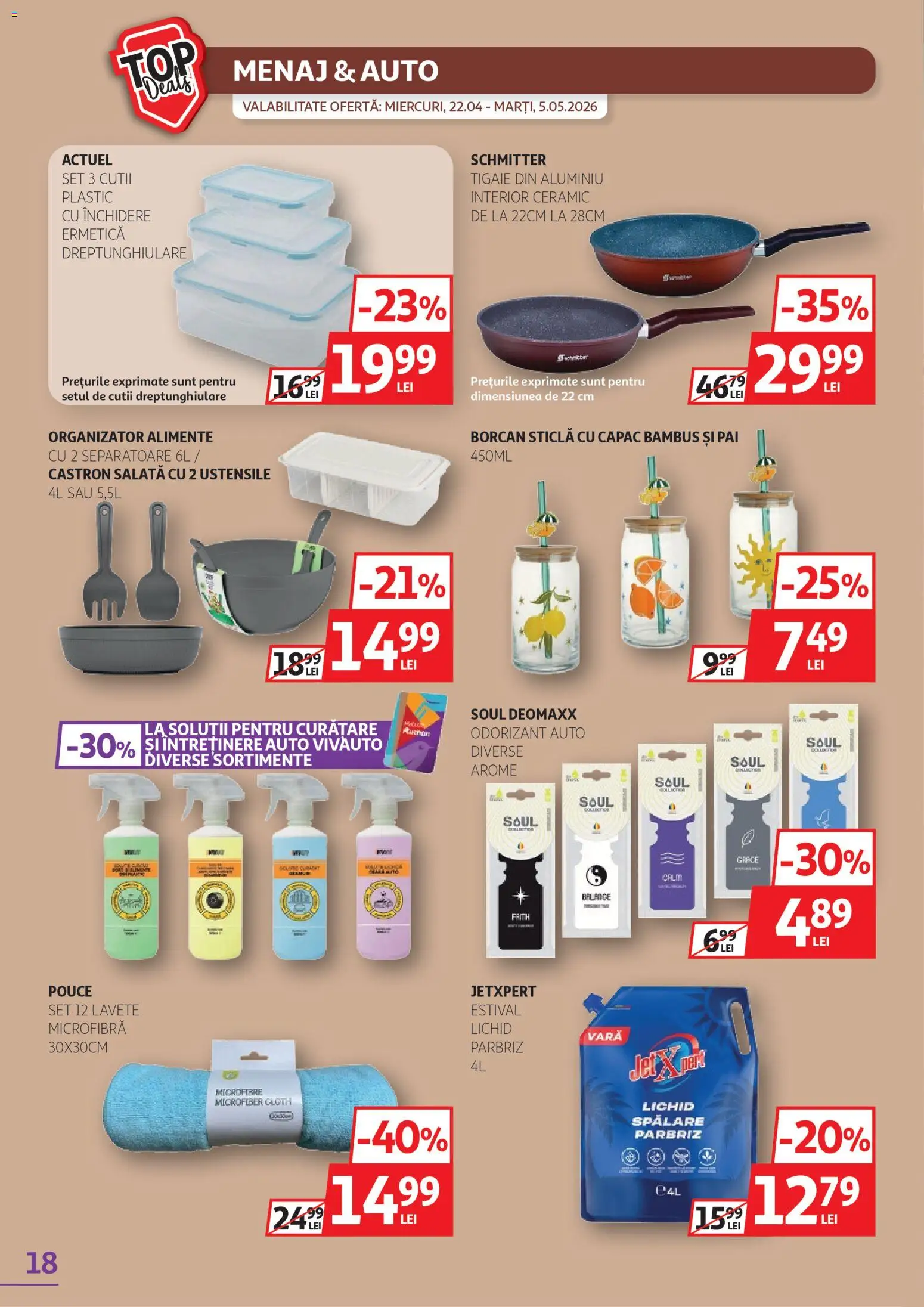 Noul catalog Auchan – valabil de la 22.04.2026 | Pagină: 18 | Produse: Tigaie, Borcan, Lavete, Salată