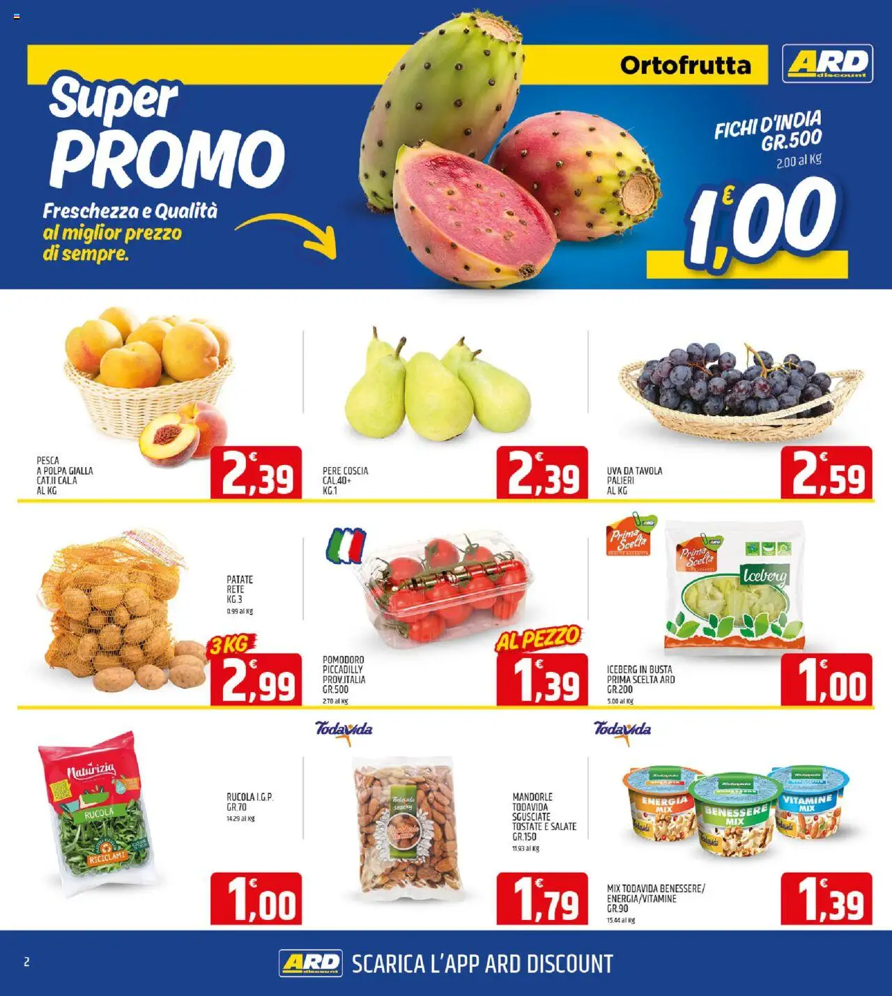 Volantino ARD Discount del 21.08.2025 | Pagina: 2 | Prodotti: Rucola, Pomodoro, Pesca, Mandorle