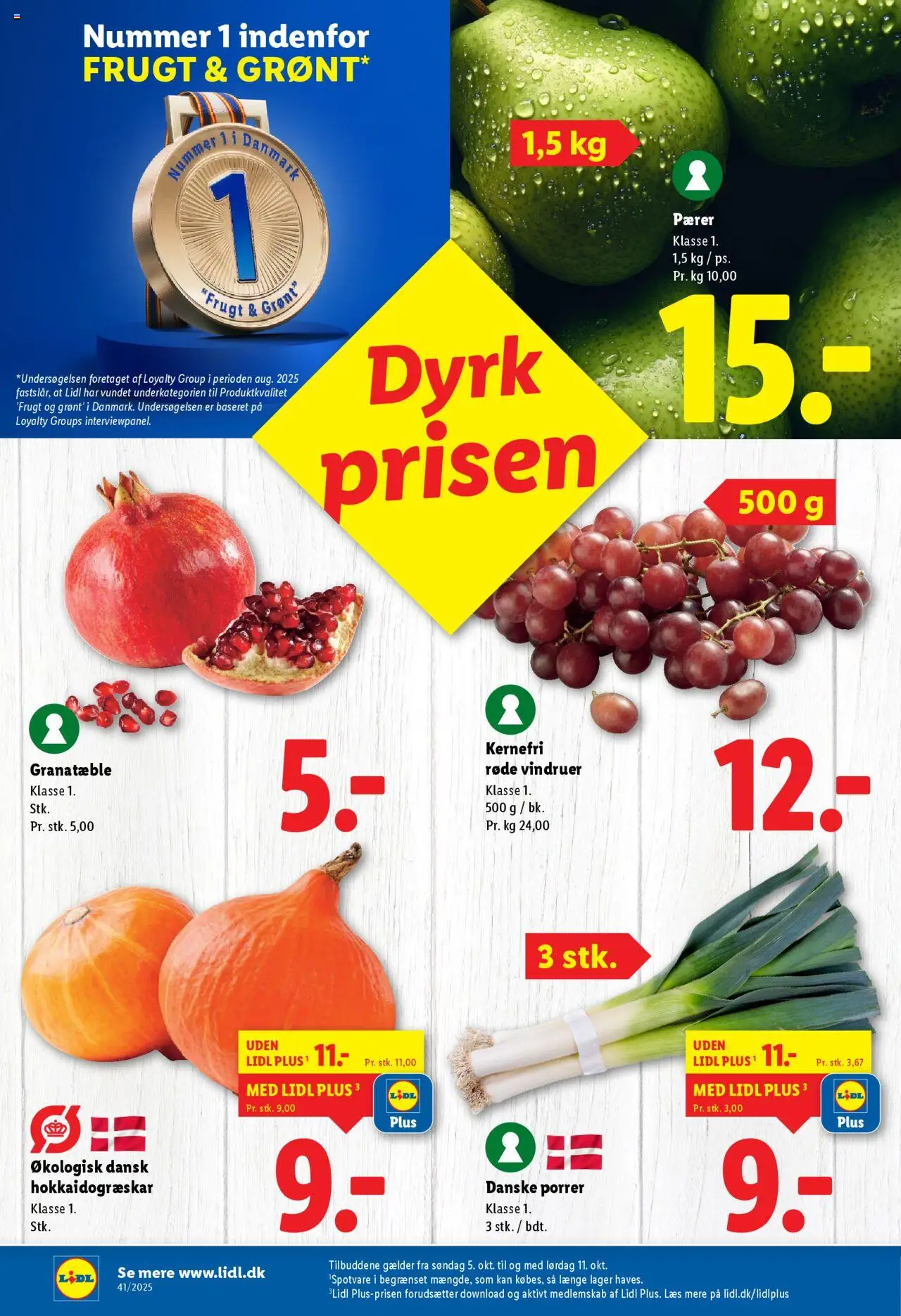 Lidl tilbudsavis – gyldig fra 05.10.2025 | Side: 14 | Produkter: Porrer, Vindruer, Pærer, Søm
