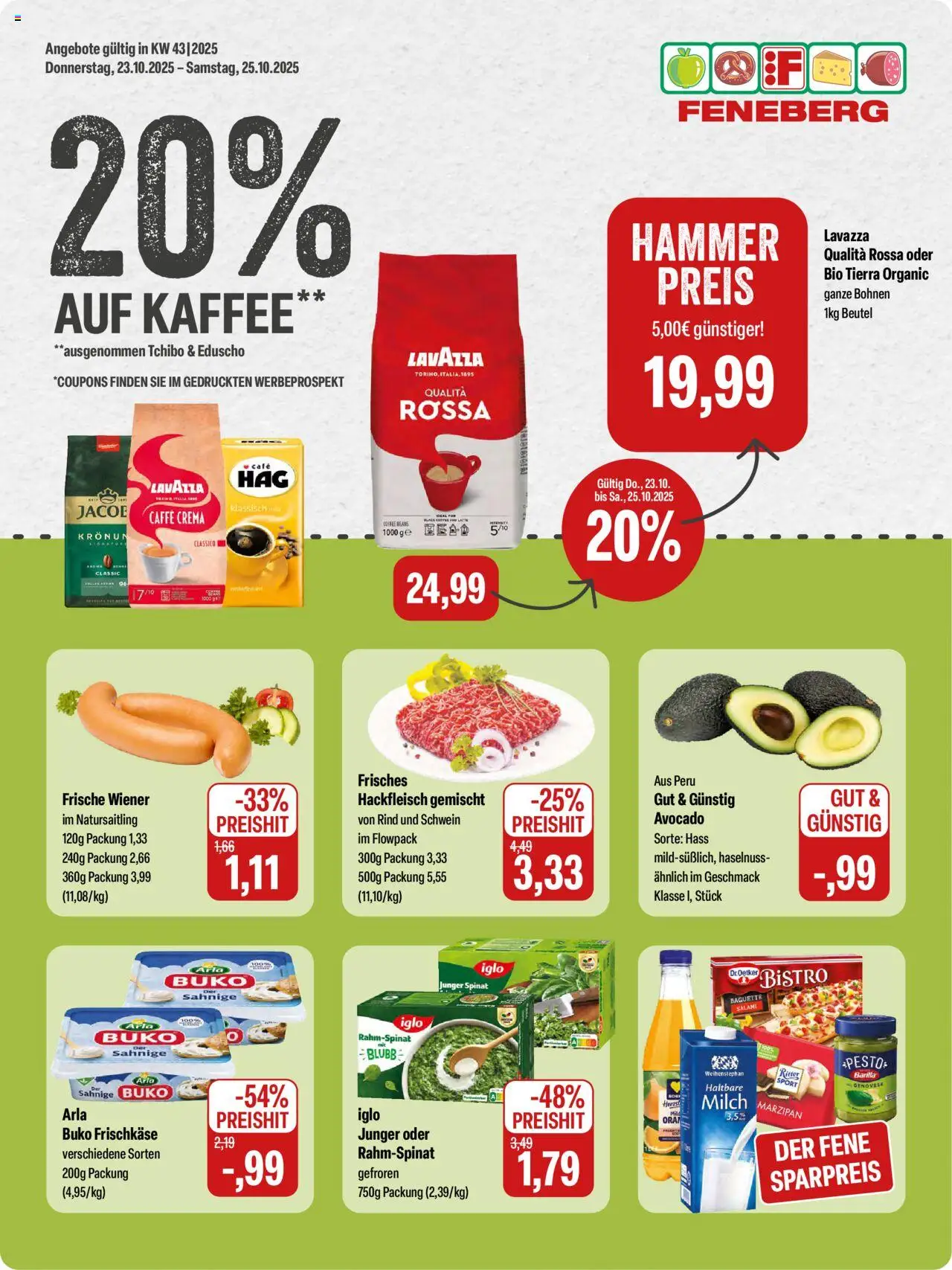 Feneberg Angebote – gültig ab 23.10.2025 | Seite: 1 | Produkte: Baguette, Salami, Eduscho, Frischkase