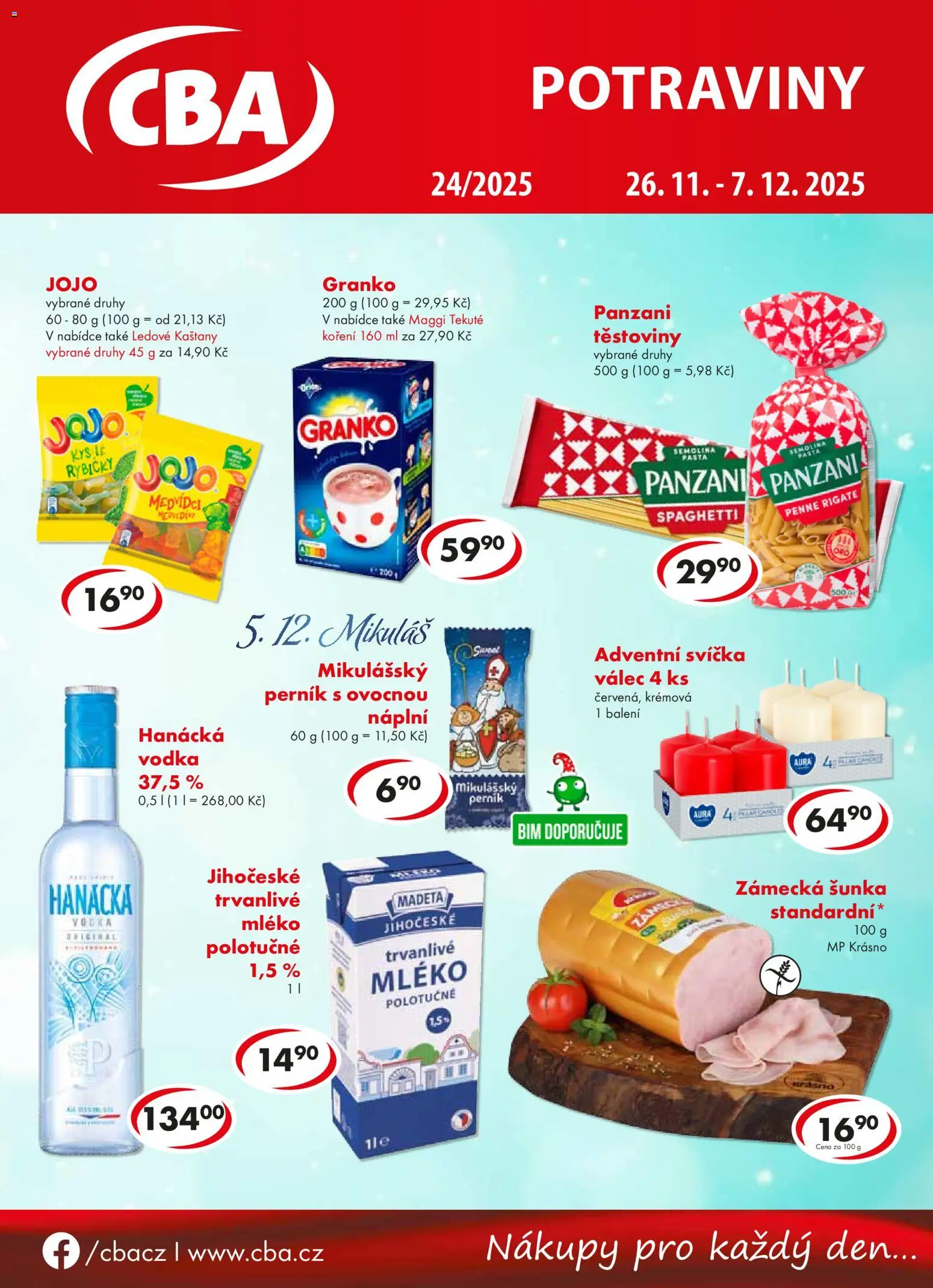 CBA leták od 26.11.2025 | Strana: 1 | Produkty: Šunka, Maggi, Perník, Svíčka