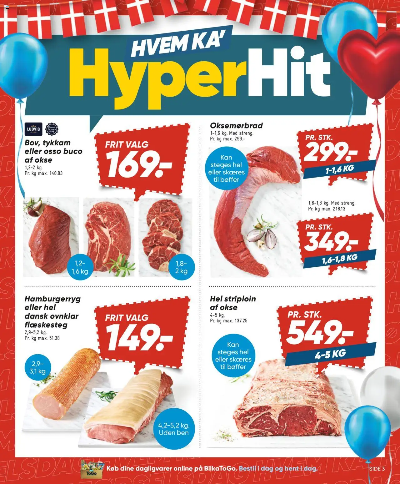 Bilka Tilbudsavis gyldig fra 08.08.2025 | Side: 3 | Produkter: Bøffer, Flæskesteg, Hamburgerryg