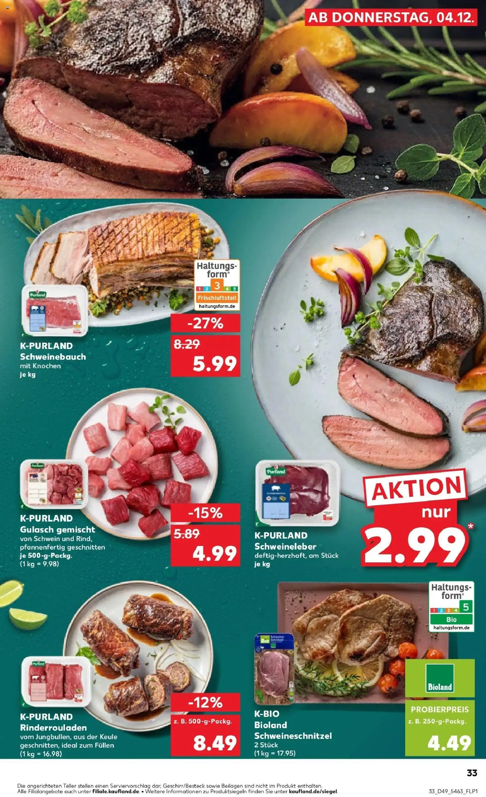 Kaufland prospekt Kiel	 – gültig ab 08.12.2025 | Seite: 33 | Produkte: Rinderrouladen, Schweinebauch, Gulasch