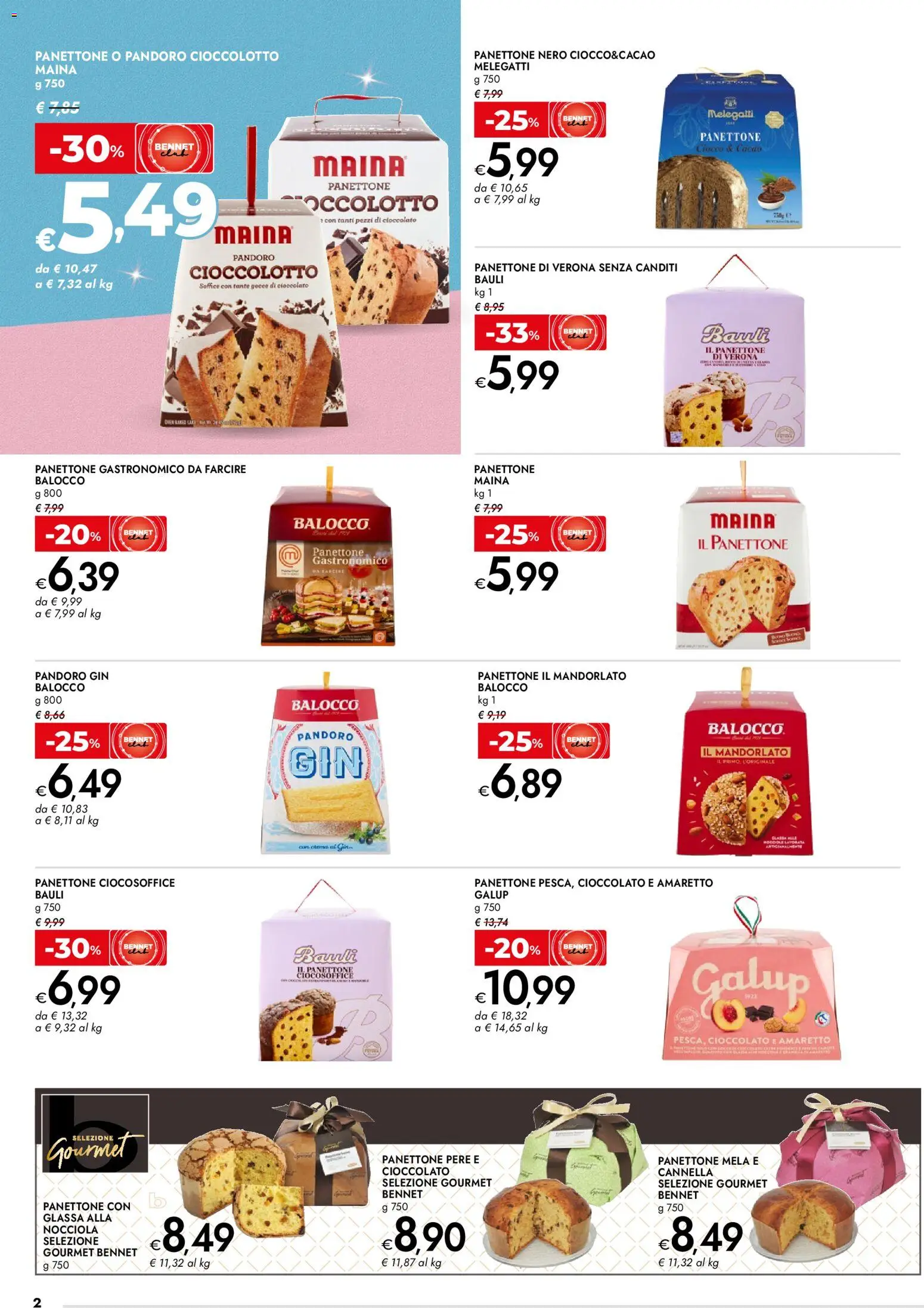 Volantino bennet del 11.12.2025 | Pagina: 2 | Prodotti: Cioccolato, Gin, Pandoro, Cacao
