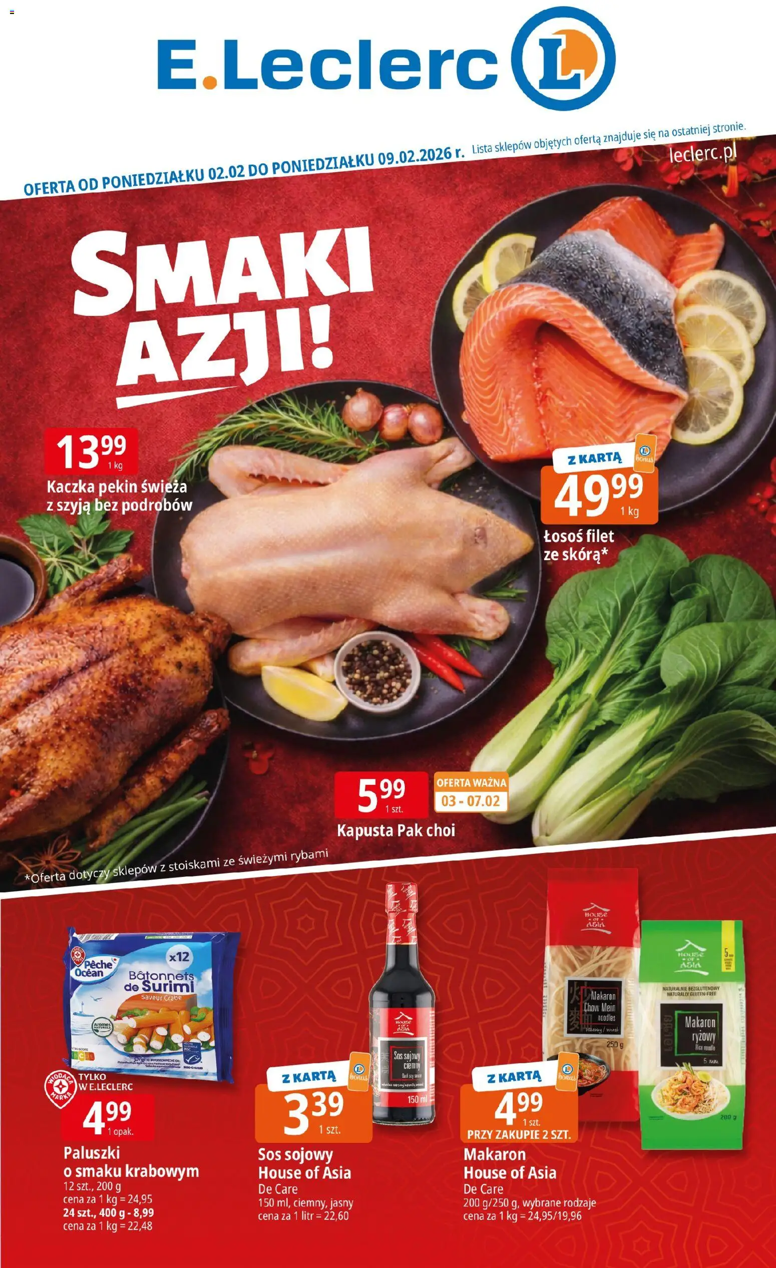 E.Leclerc Gazetka - Zielona Góra od 02.02.2026 | Strona: 1 | Produkty: Kapusta, Łosoś, Makaron, Sos