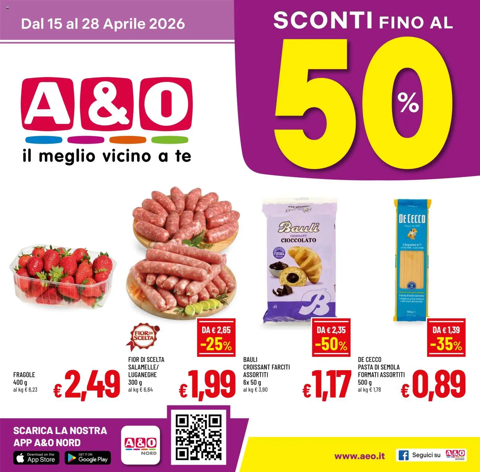 Volantino A&O del 15.04.2026 | Pagina: 1 | Prodotti: Cioccolato, Fragole, Pasta, Croissant