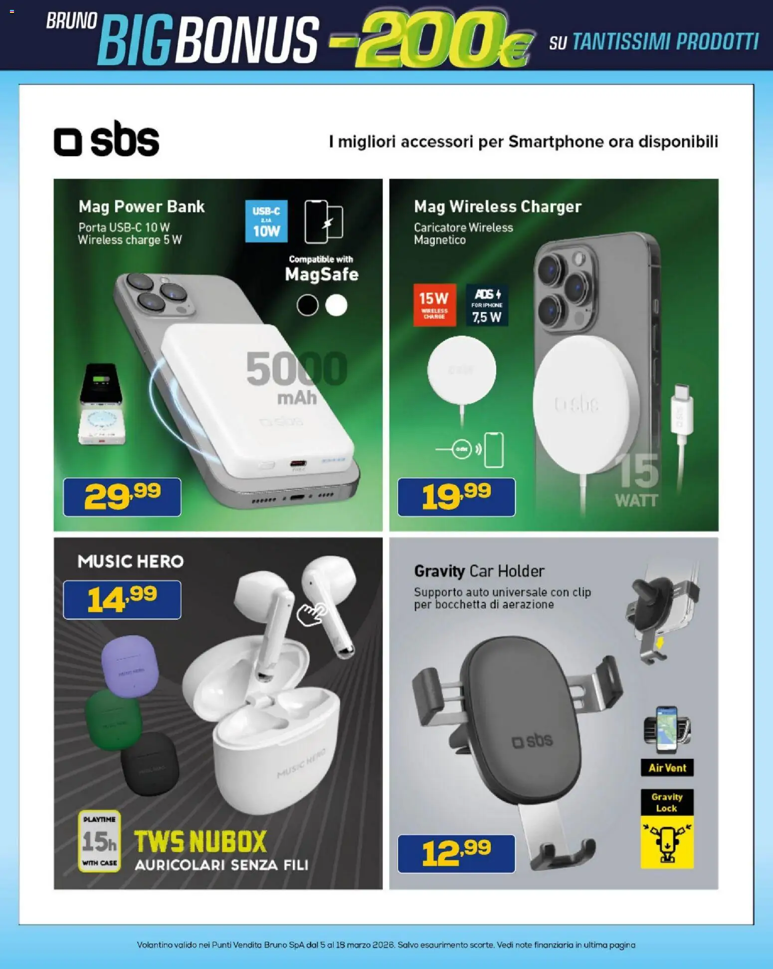 Volantino BRUNO del 05.03.2026 | Pagina: 36 | Prodotti: Auricolari, Iphone, Power bank, Smartphone