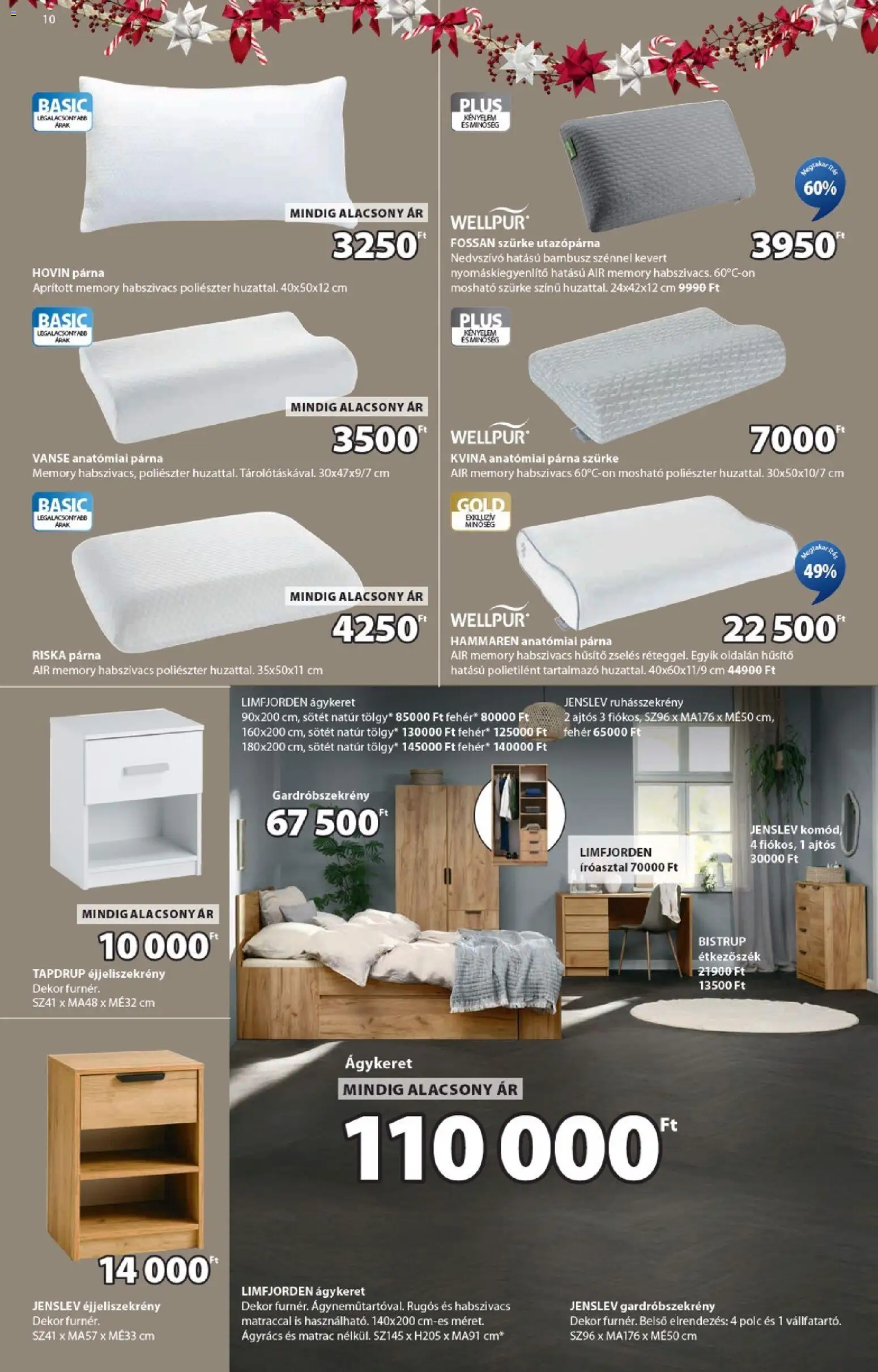 JYSK akciós ujság - amely érvényes a következő dátumtól: 17.12.2025 | Oldal: 10 | Termékek: Éjjeliszekrény, Polc, Ágyrács, Íróasztal