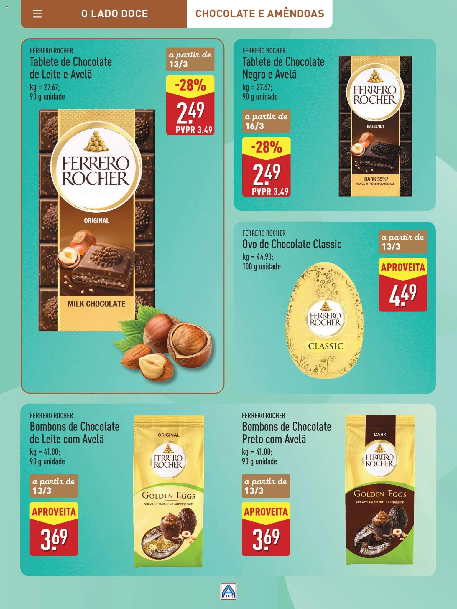 Aldi Especial Páscoa │ válido de 11.03.2026 | Página: 12 | Produtos: Amêndoas, Ferrero rocher, Leite, Chocolate