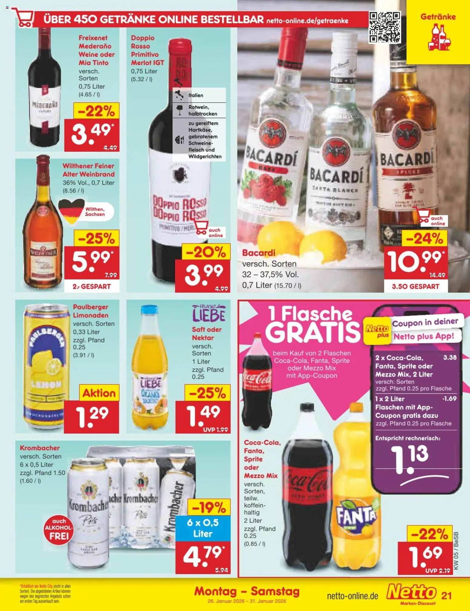 Netto Marken-Discount Prospekt 	 – gültig ab 26.01.2026 | Seite: 23 | Produkte: Bacardi, Freixenet, Merlot, Fleisch