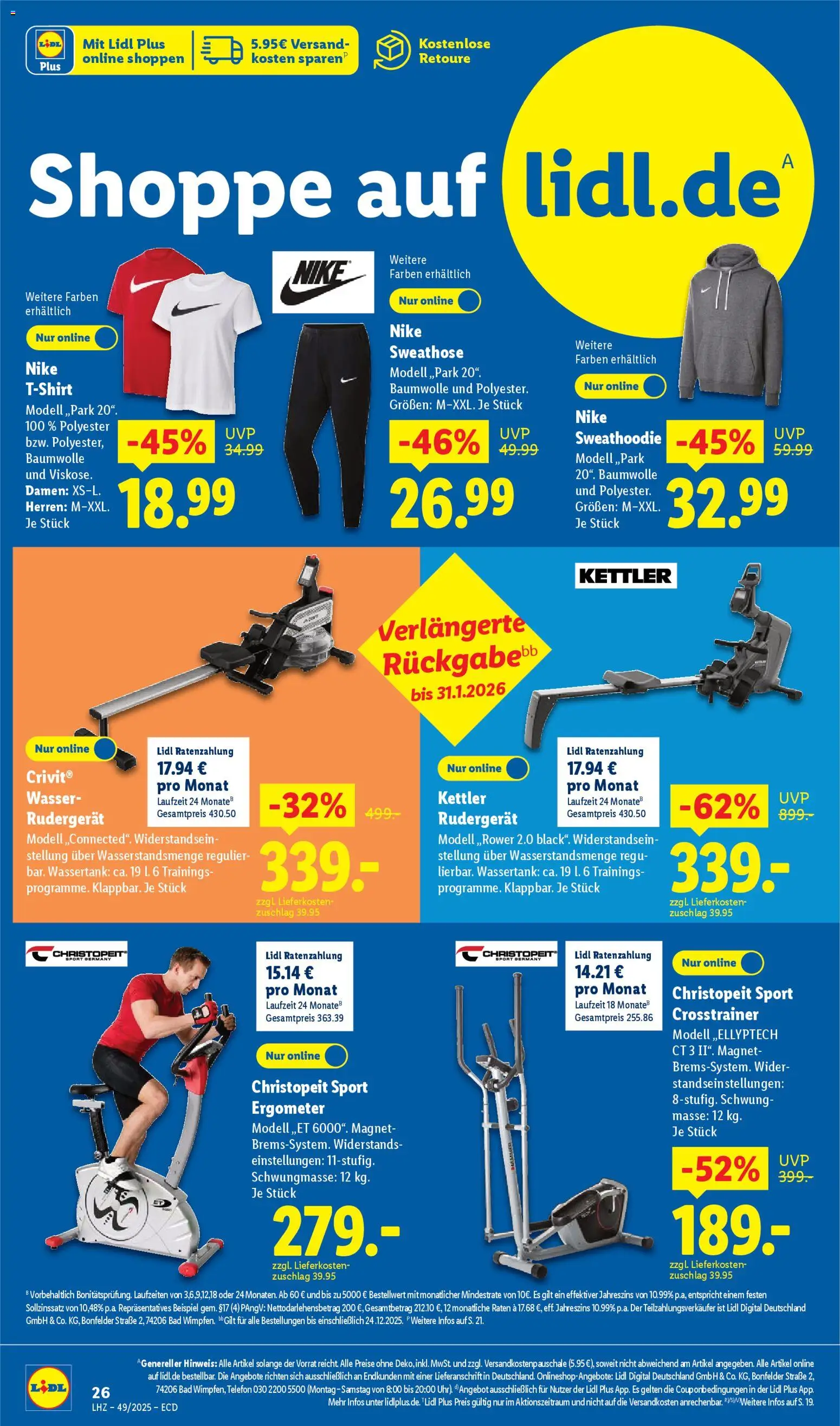 Lidl - Prospekt – gültig ab 01.12.2025 | Seite: 44 | Produkte: Sweathose, Ergometer, Rudergerät, Wasser