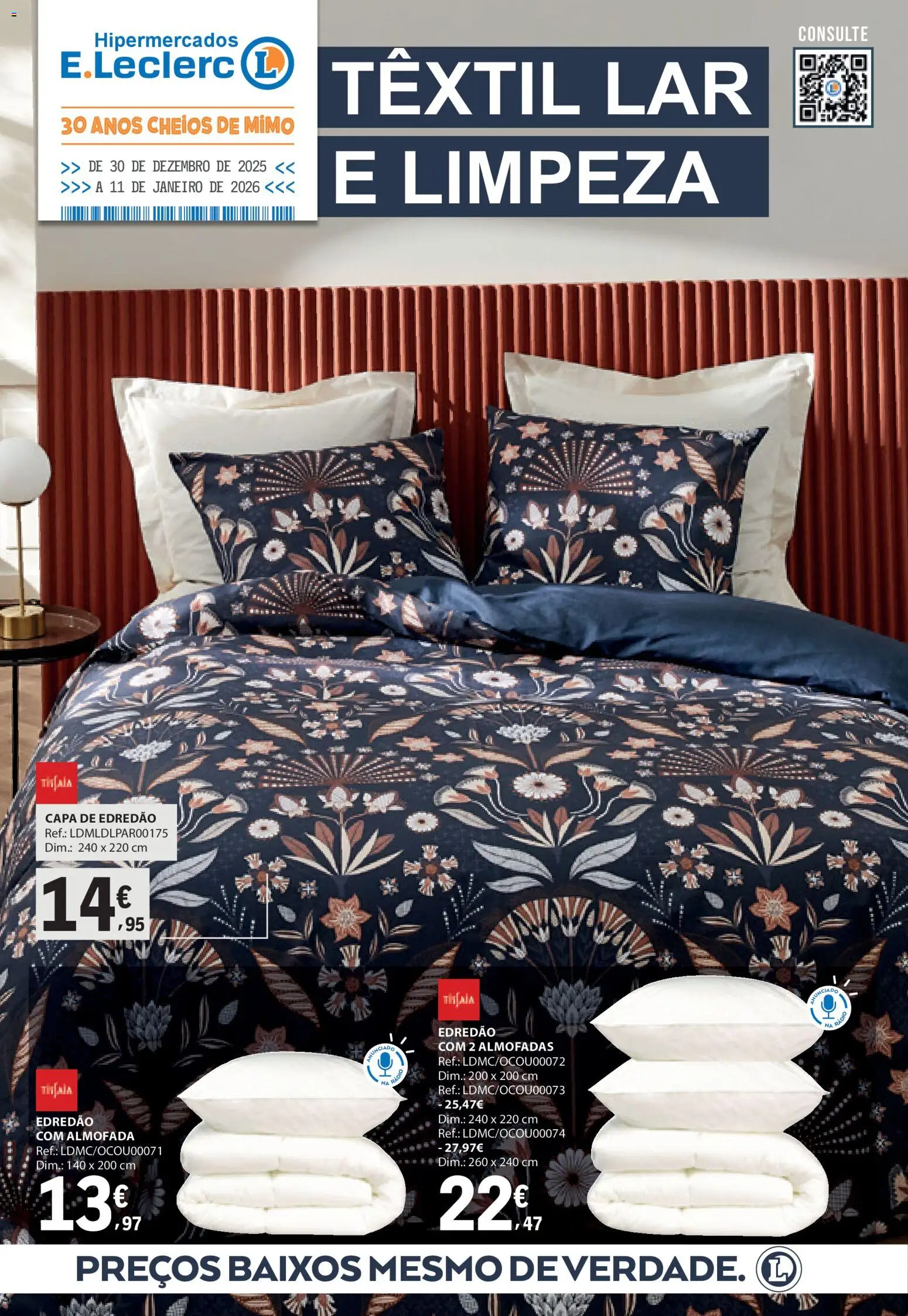 E.Leclerc Têxtil Lar e Limpeza │ válido de 30.12.2025 | Página: 1 | Produtos: Rádio, Almofada