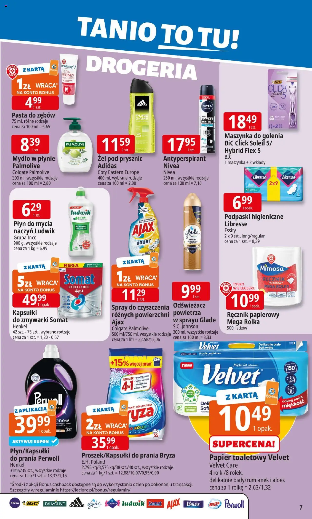E.Leclerc Gazetka - Warszawa Ursynów od 08.09.2025 | Strona: 7 | Produkty: Drogeria, Maszynka do golenia, Aloes, Ręcznik papierowy