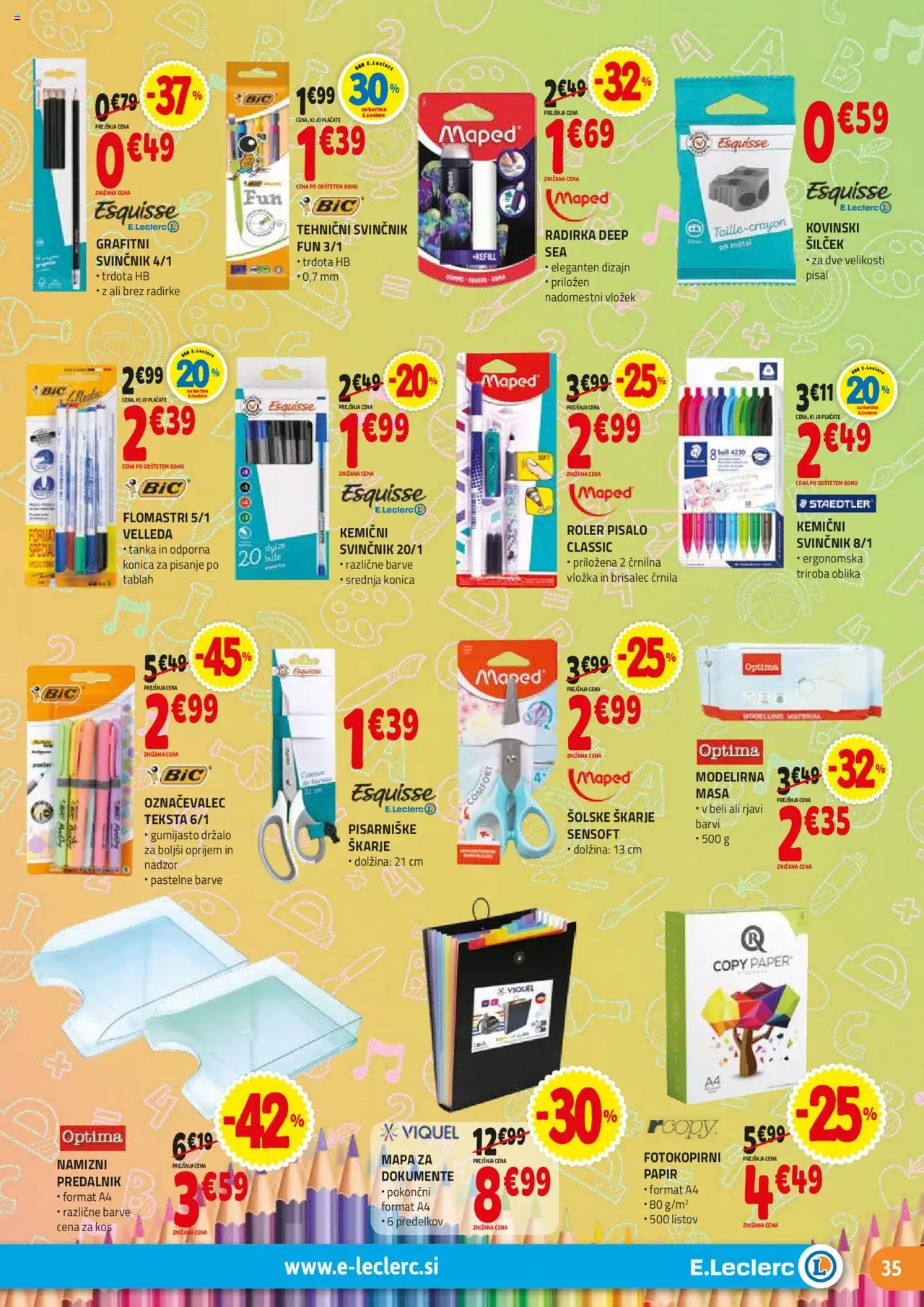 E.leclerc katalog │ velja od 20.08.2025 | Stran: 35 | Izdelki: Predalnik, Kos, Svinčnik, Mapa