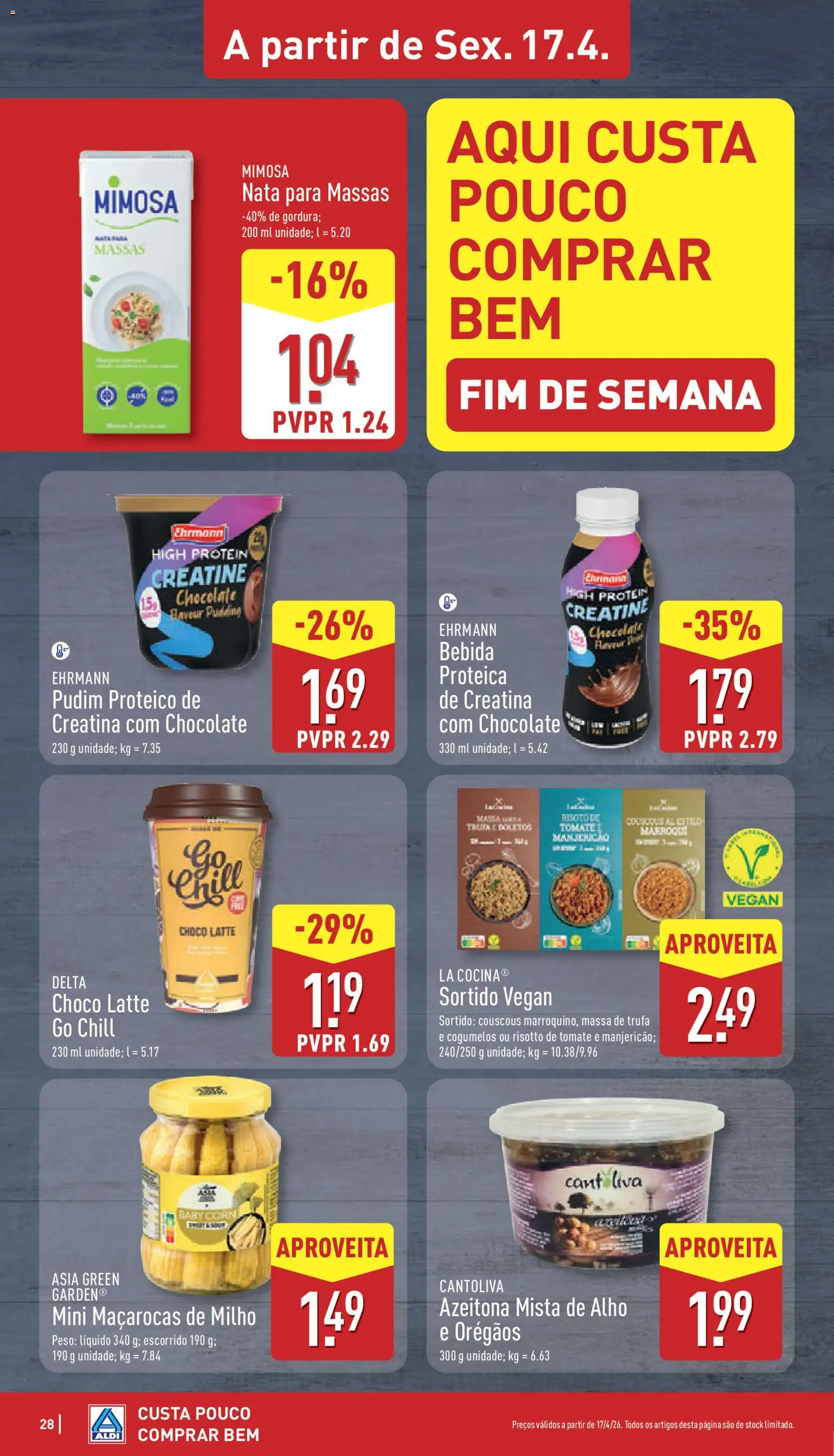Aldi folheto │ válido de 13.04.2026 | Página: 28 | Produtos: Pudim, Creatina, Chocolate, Milho