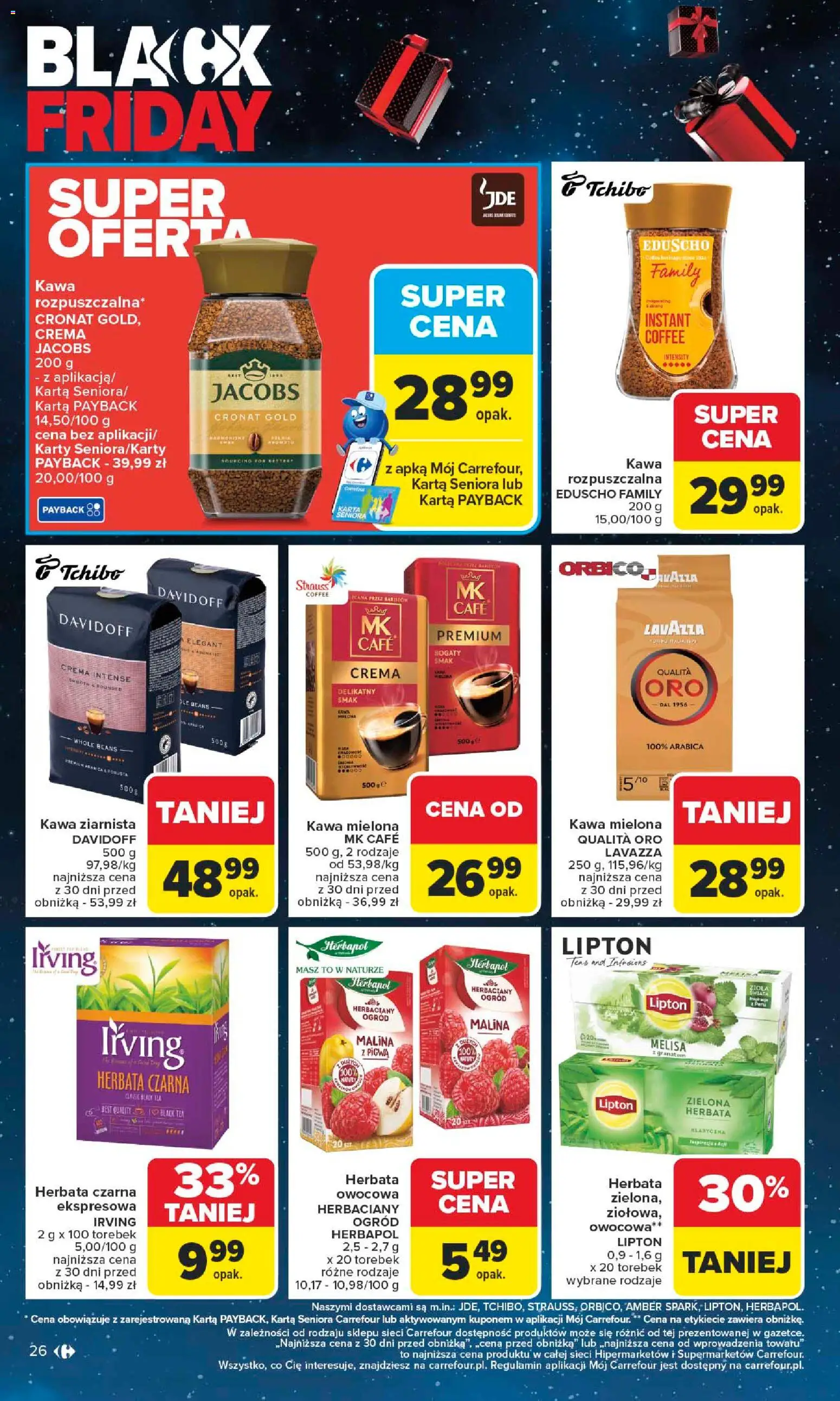 Carrefour Black Friday od 24.11.2025 | Strona: 26 | Produkty: Karta, Kawa ziarnista, Kawa, Herbata