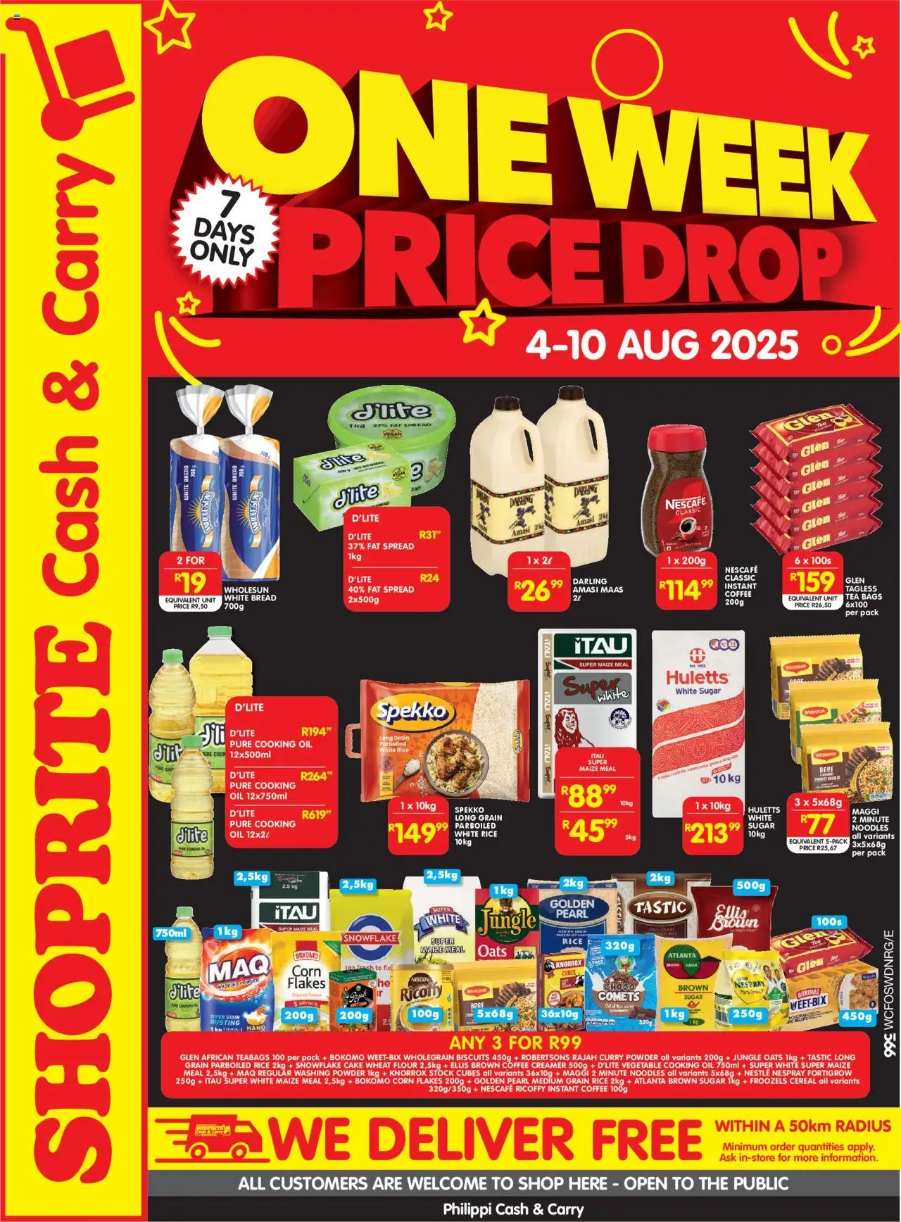 Shoprite Western Cape - Cash & Carry Price Drop Philippi │ valid from 04.08.2025 | Page: 1 | Products: Oats, Bread, Powder, Noodles