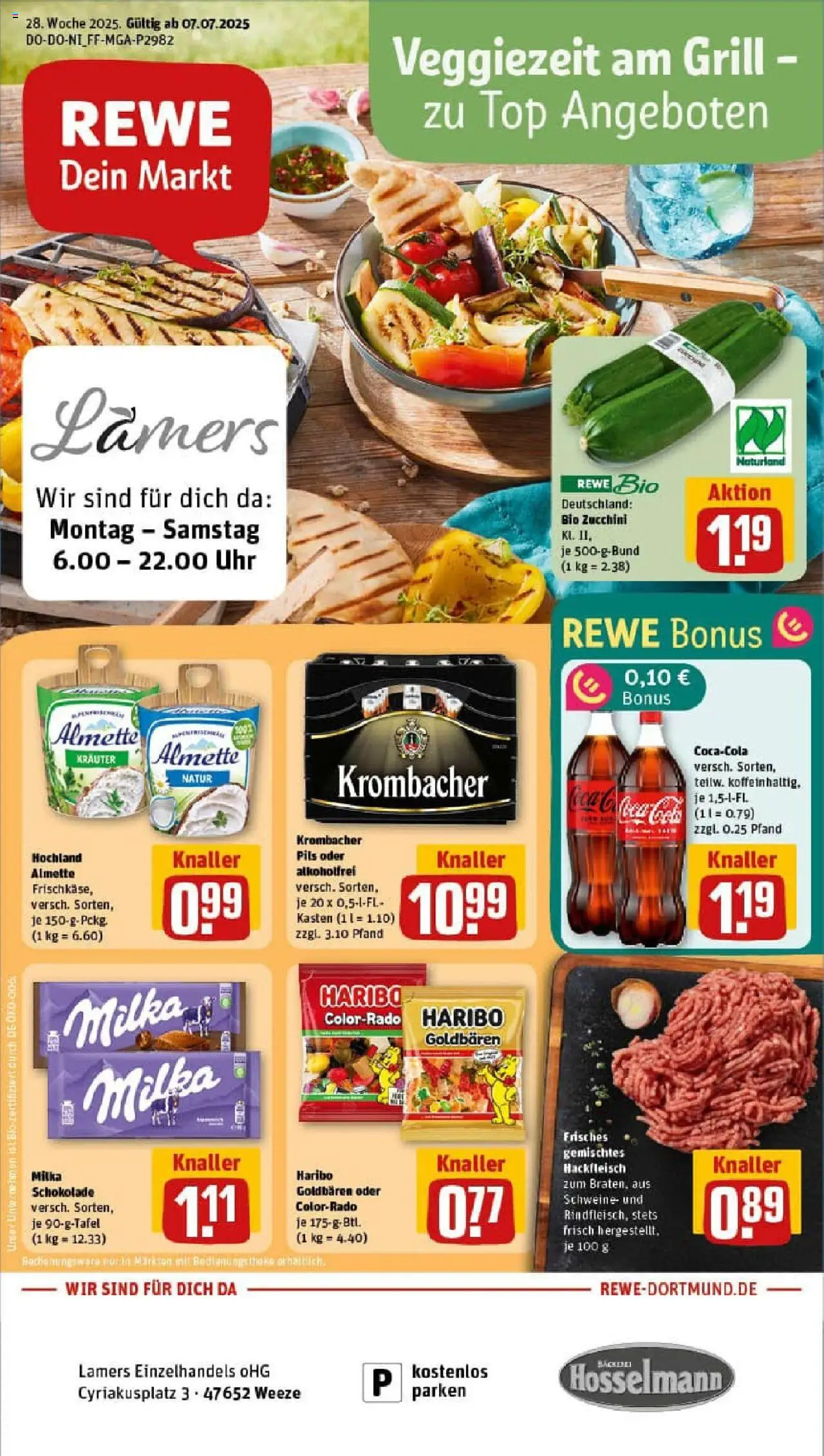 Rewe prospekt Weeze	 - gültig ab dem 06.07.2025 | Seite: 1 | Produkte: Top, Almette, Haribo, Hackfleisch