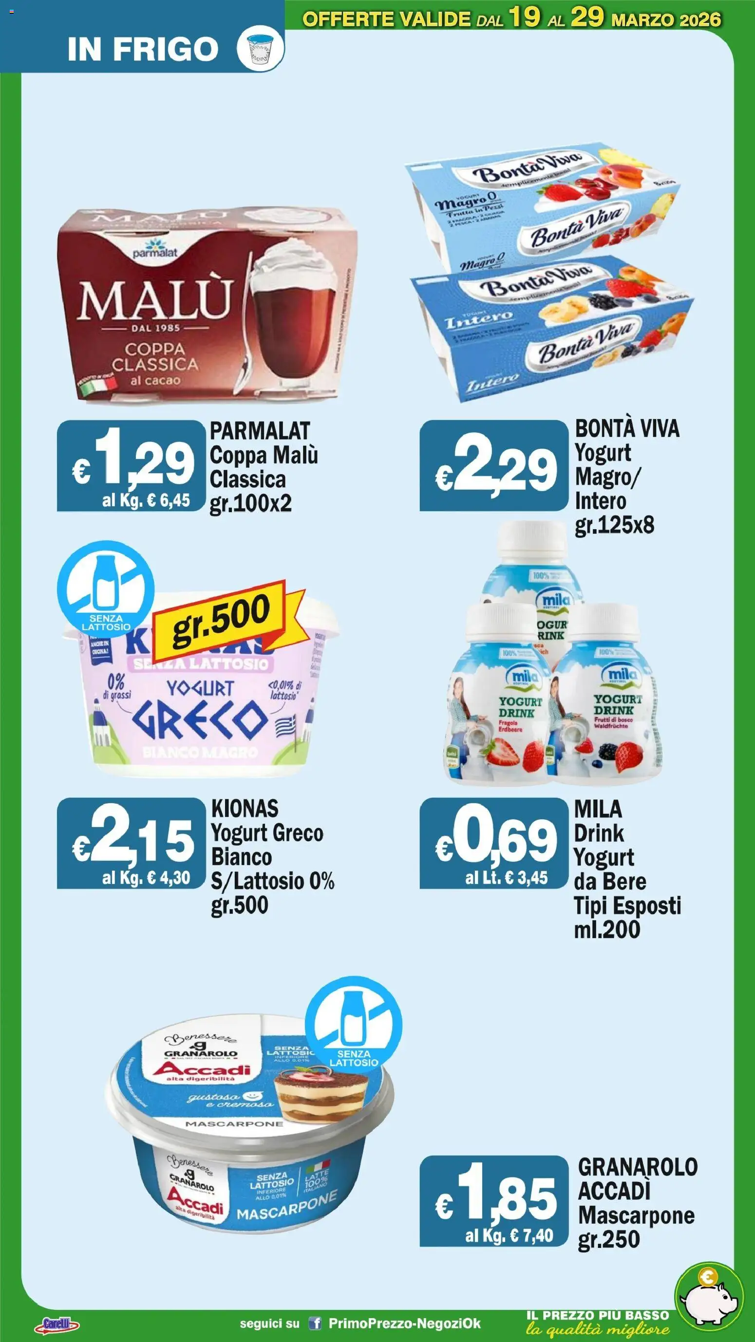 Volantino Primo Prezzo del 19.03.2026 | Pagina: 50 | Prodotti: Yogurt greco, Yogurt, Frutta, Latte