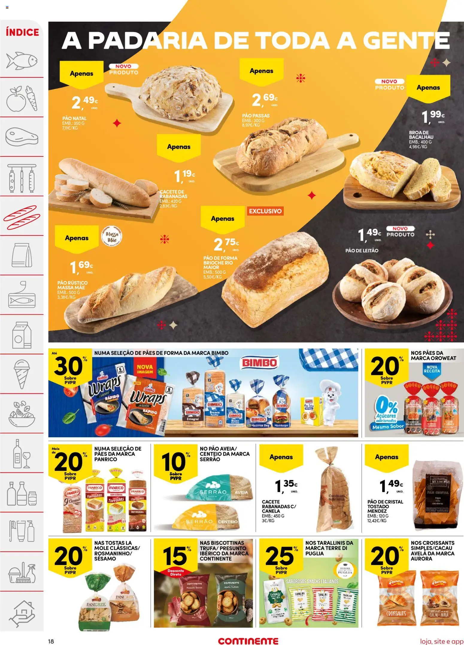 Continente folheto │ válido de 16.12.2025 | Página: 18 | Produtos: Pão de forma, Padaria, Pão, Massa