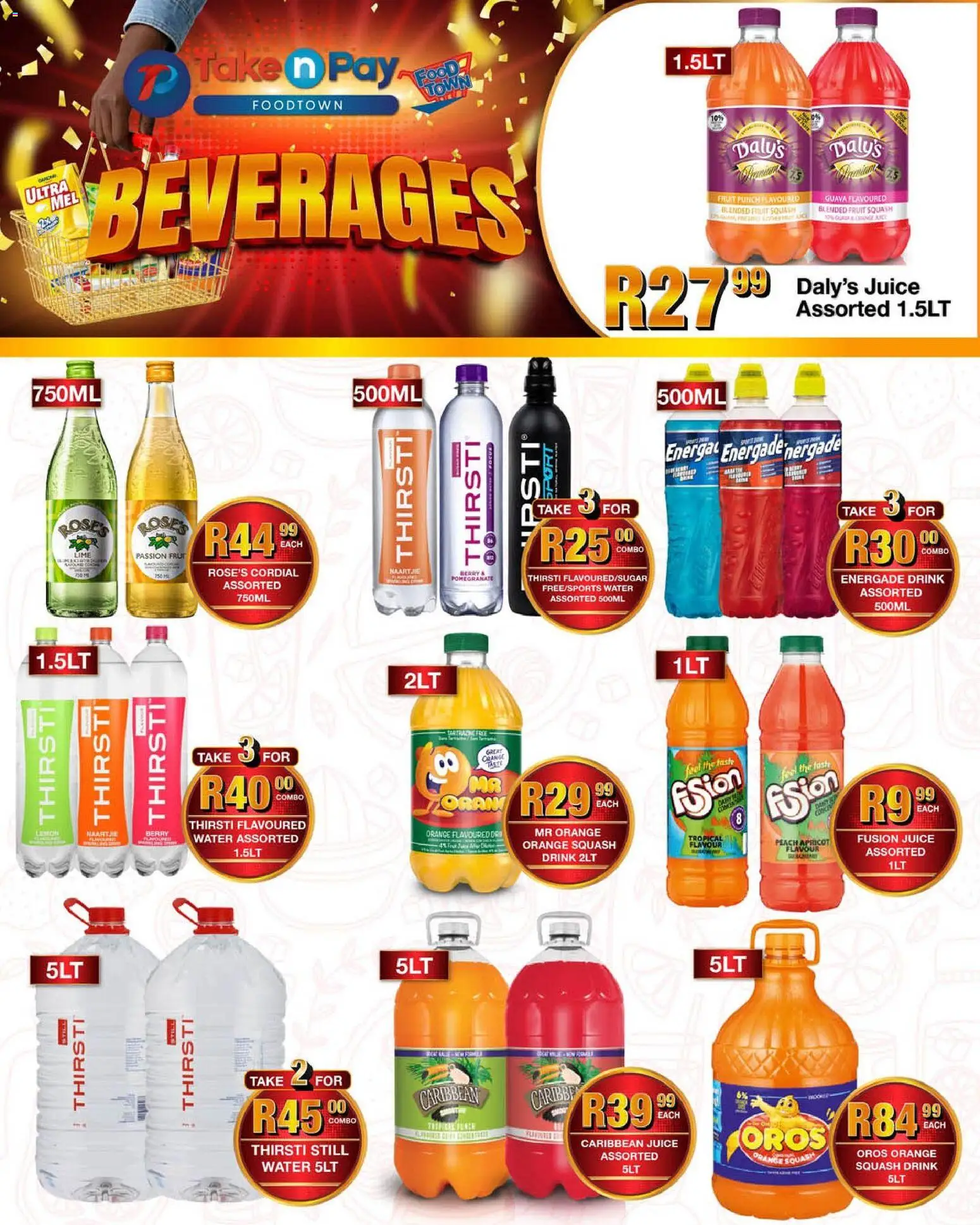 New Take n Pay catalogue – valid from 27.04.2026 | Page: 5 | Products: Cesto para colada, Squash, Water, Peach