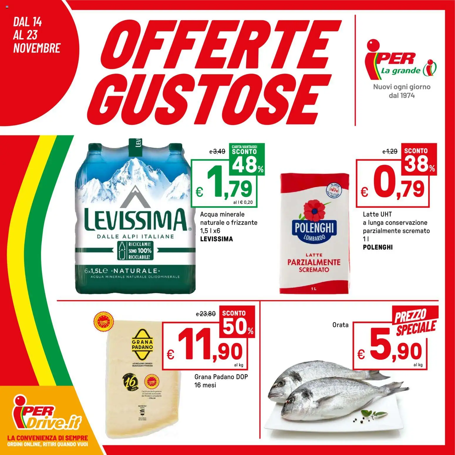 Volantino Iper del 14.11.2025 | Pagina: 1 | Prodotti: Acqua, Orata, Latte, Acqua minerale