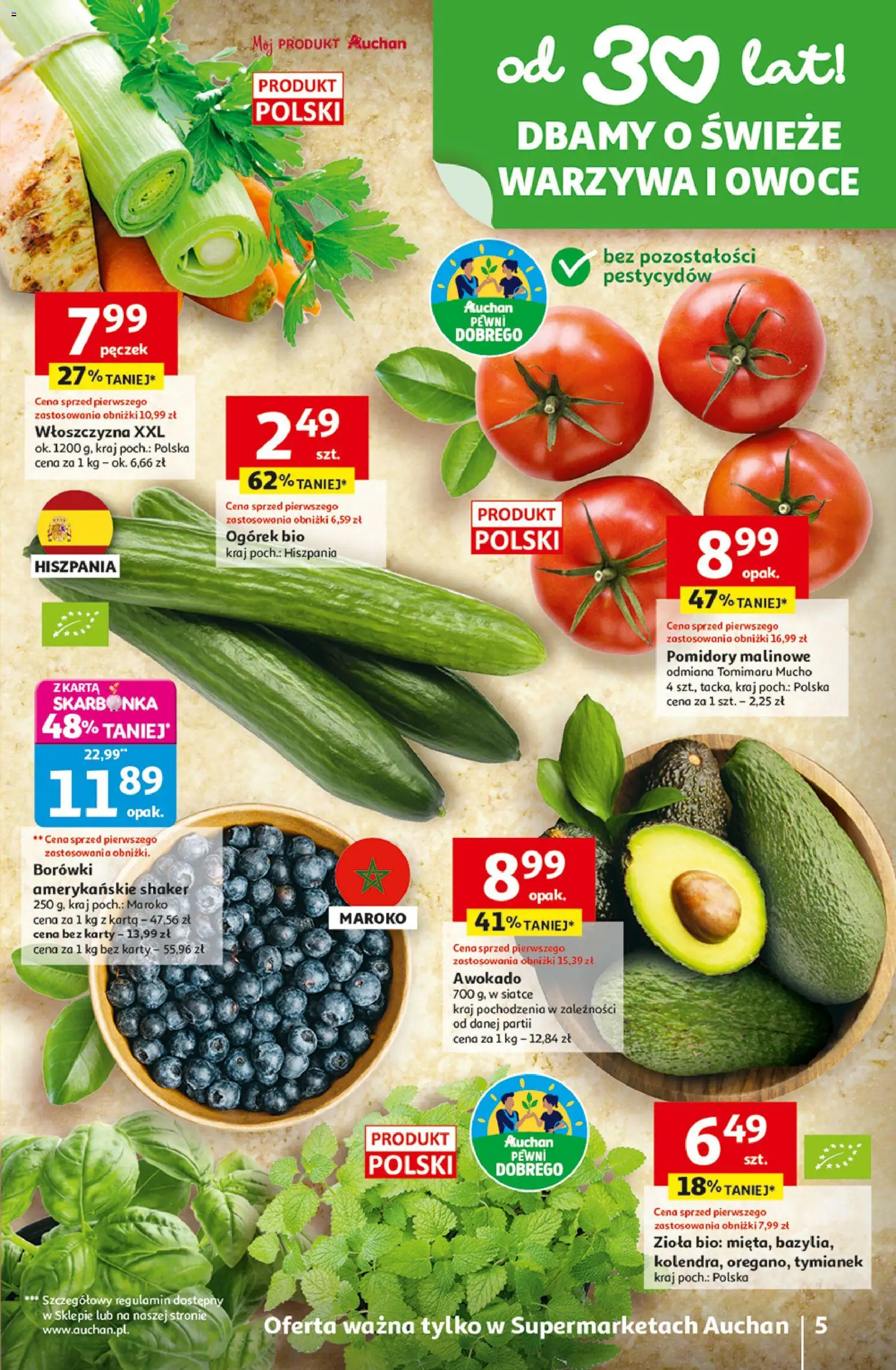 Auchan gazetka od 29.04.2026 | Strona: 5 | Produkty: Karta, Tymianek, Pomidory, Awokado