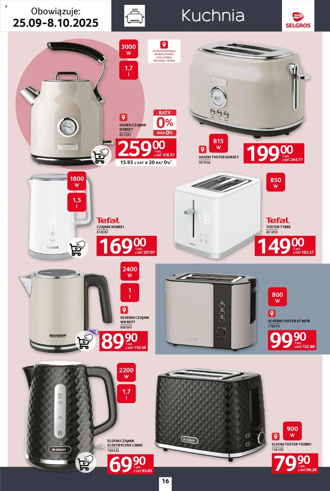 Selgros cash&carry Gazetka - Home&Deco od 25.09.2025 | Strona: 16 | Produkty: Czajnik, Toster, Tefal