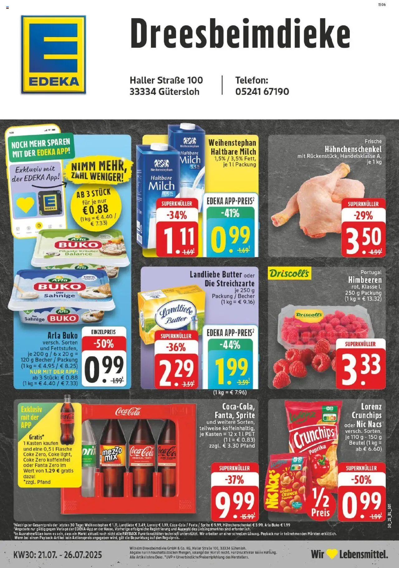 Edeka prospekt Guetersloh-Isselhorst	 - gültig ab dem 20.07.2025 | Seite: 1 | Produkte: Sprite, Hahnchenschenkel, Landliebe butter, Telefon