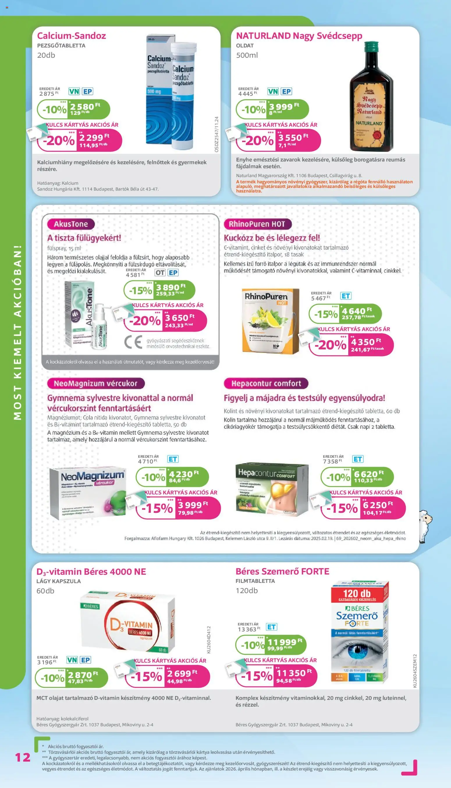 Kulcs Patika akciós ujság - amely érvényes a következő dátumtól: 01.04.2026 | Oldal: 12 | Termékek: Cola, Pezsgőtabletta, Italpor