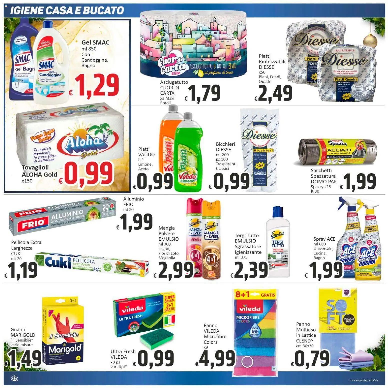 Volantino Paghi Poco del 05.12.2025 | Pagina: 22 | Prodotti: Candeggina, Guanti, Aceto, Alluminio