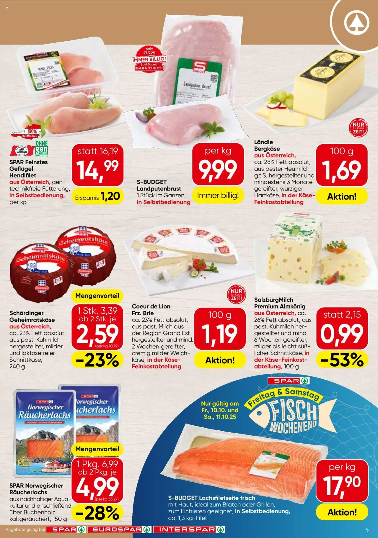 Spar Flugblatt - Kärnten gültig ab 09.10.2025 | Seite: 5 | Produkte: Milch, Käse, Fisch
