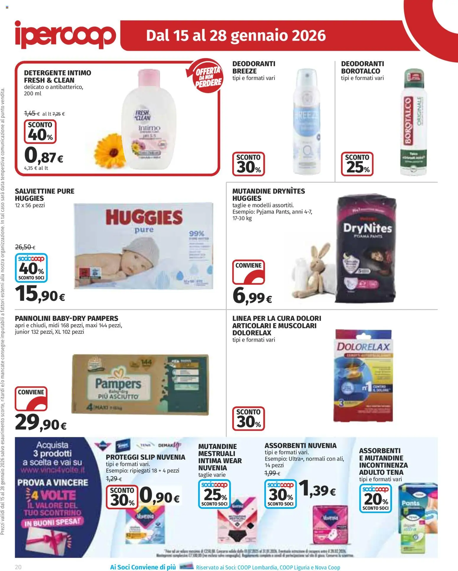 Volantino Ipercoop del 15.01.2026 | Pagina: 20 | Prodotti: Proteggi slip, Detergente intimo, Detergente, Intimo