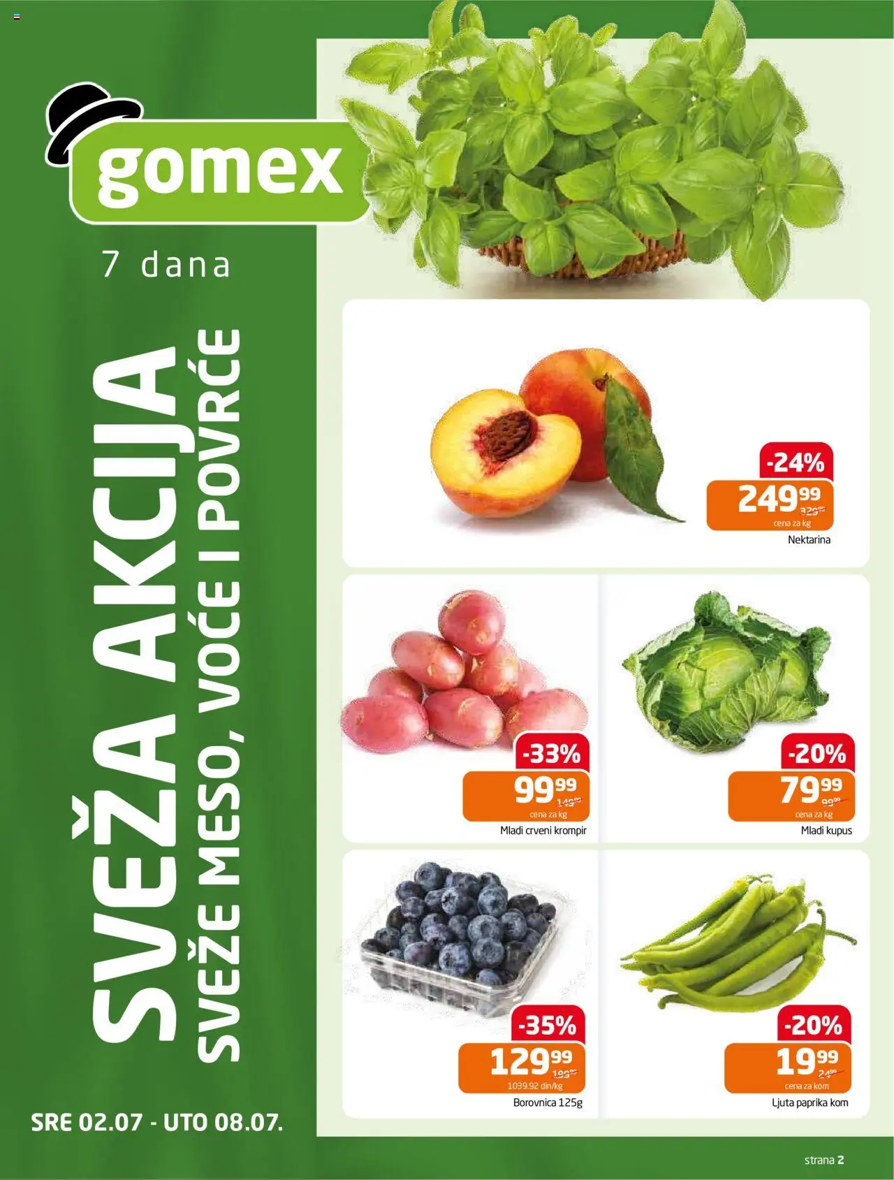 Gomex katalog - važi od 02.07.2025 | Strana: 2 | Proizvode: Crveni krompir, Paprika, Borovnica, Kupus